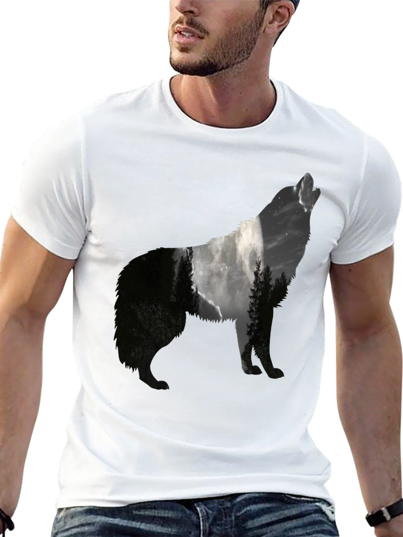 Wolf Silhouette Graphic Print T-Shirt