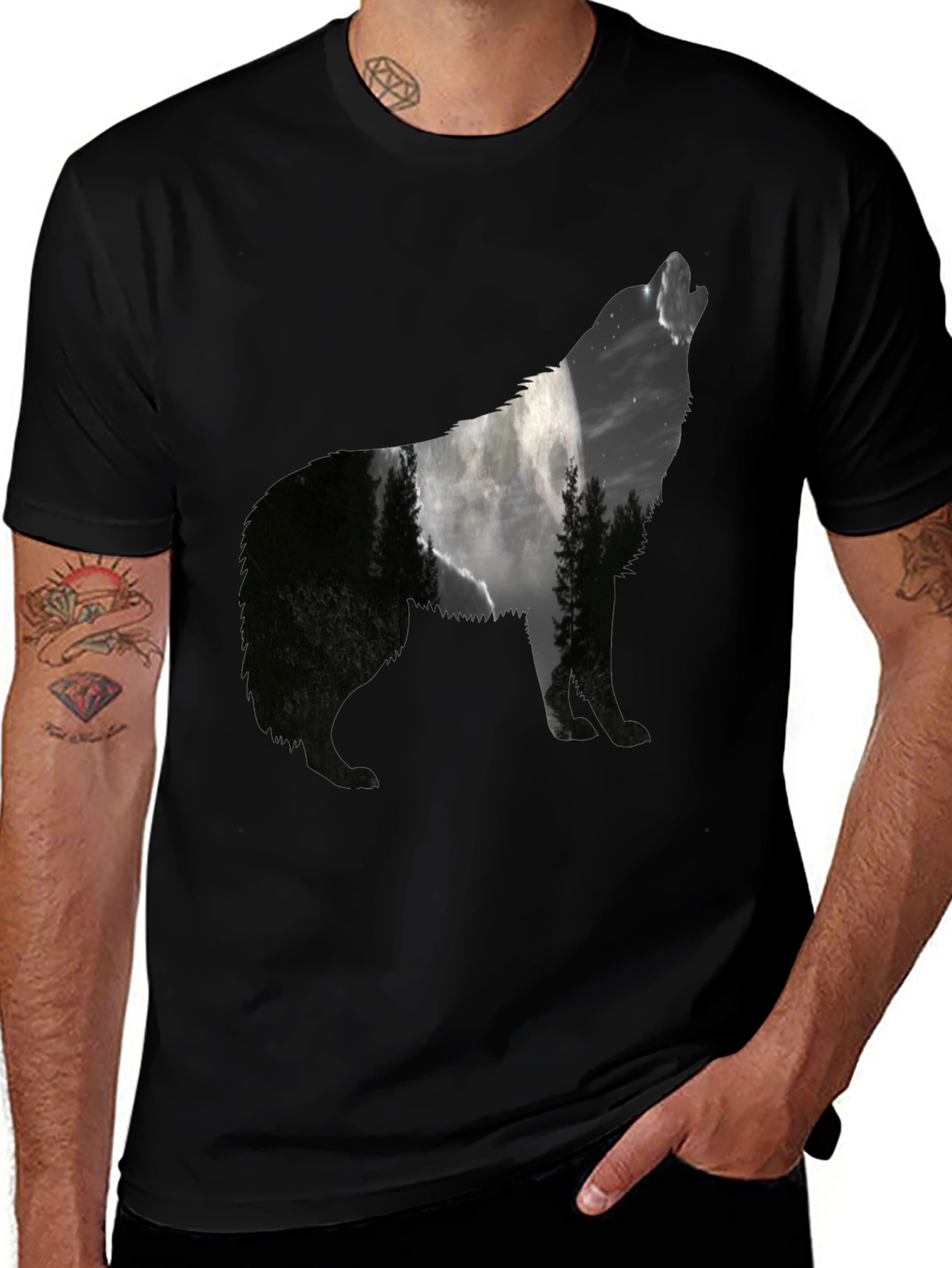 Wolf Silhouette Graphic Print T-Shirt