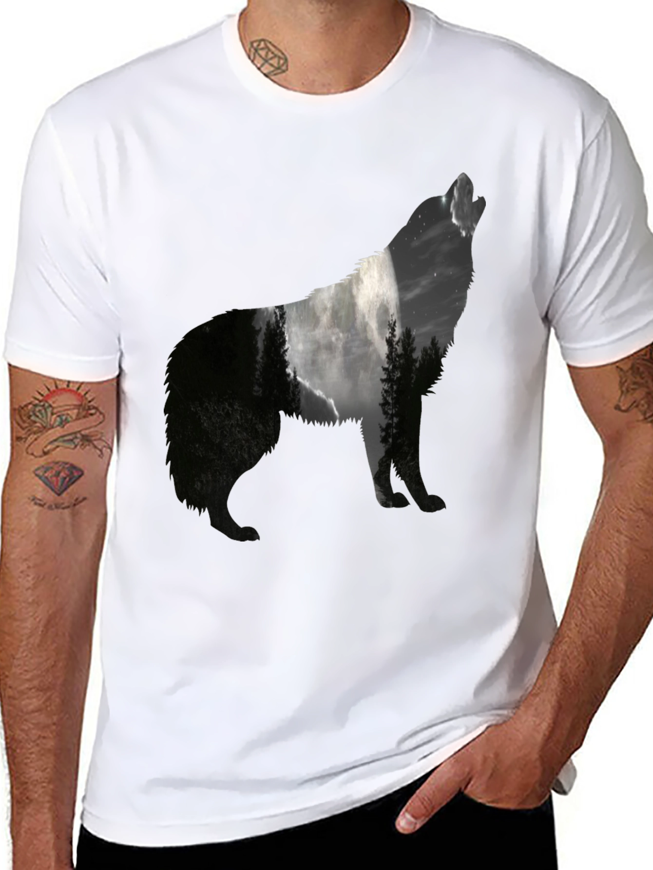 Wolf Silhouette Graphic Print T-Shirt
