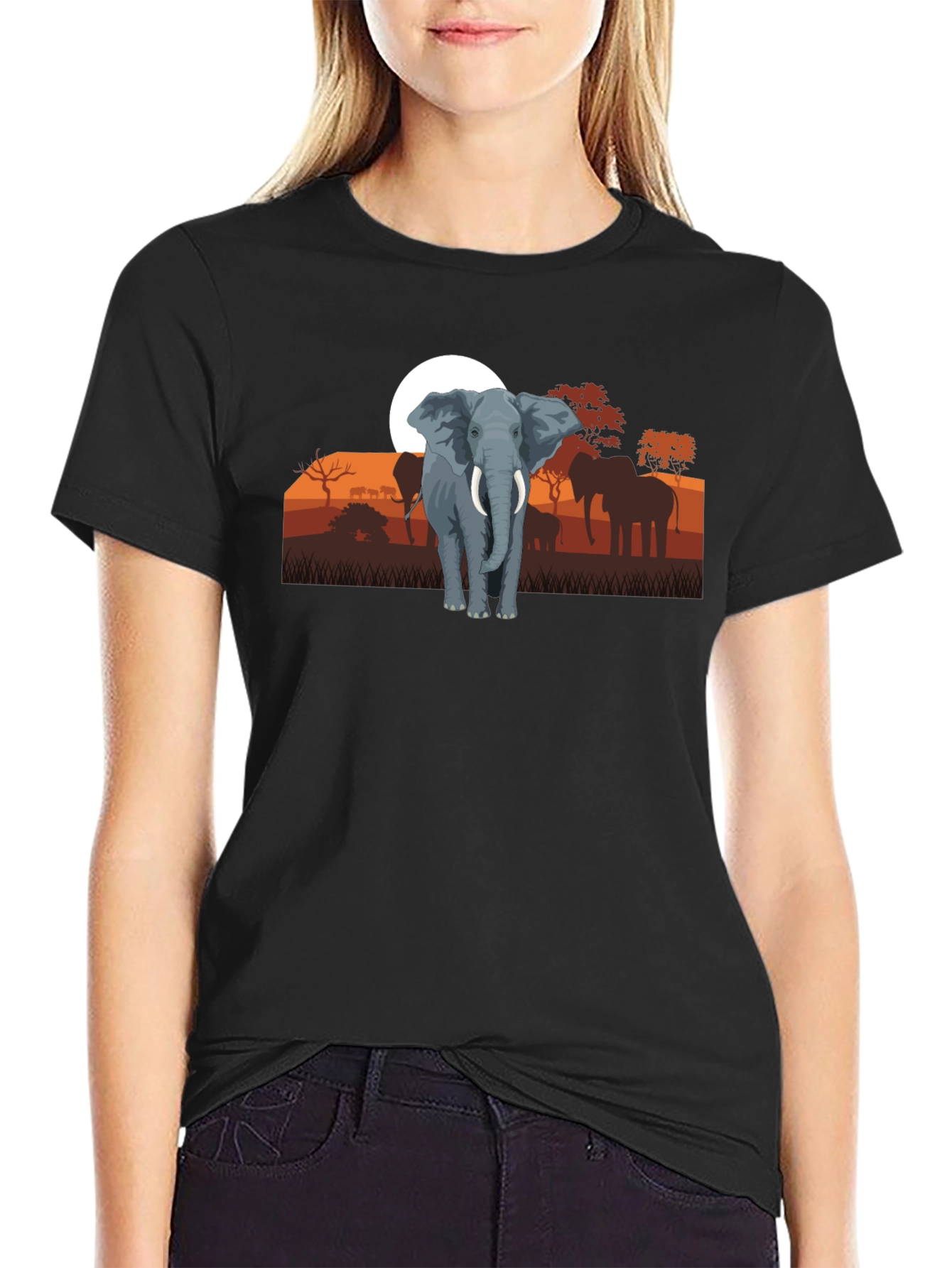 Elephant Sunset Graphic Tee - Wildlife Shirt