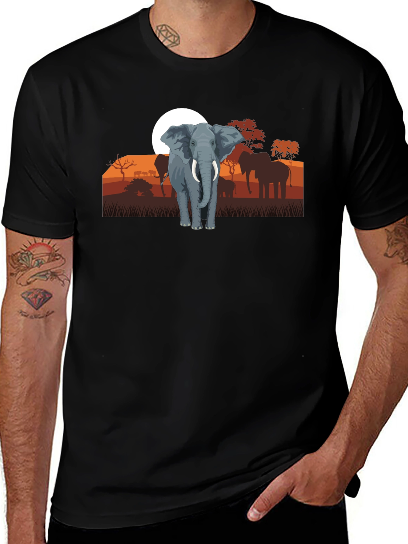 Elephant Sunset Graphic Tee - Wildlife Shirt