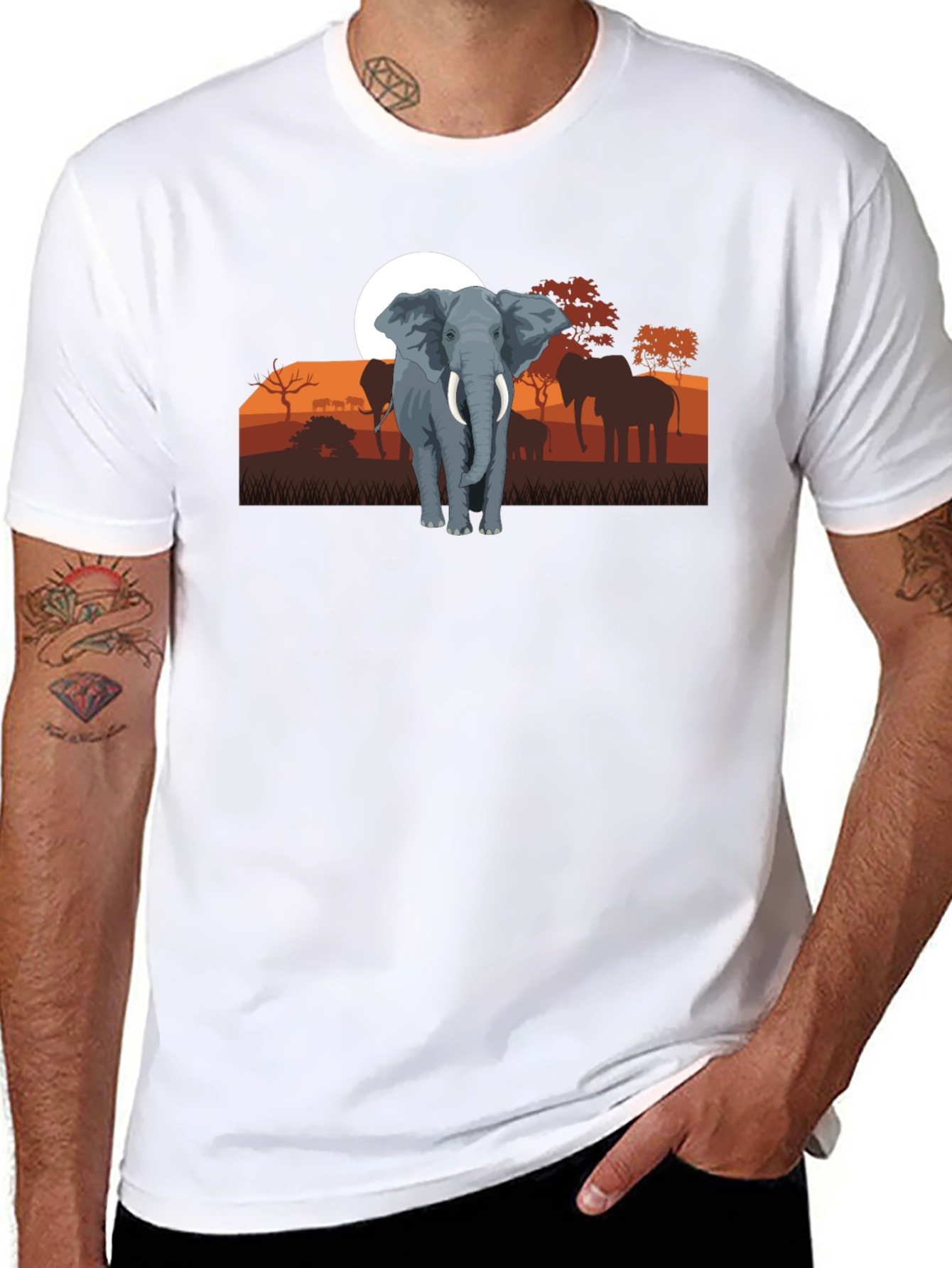 Elephant Sunset Graphic Tee - Wildlife Shirt