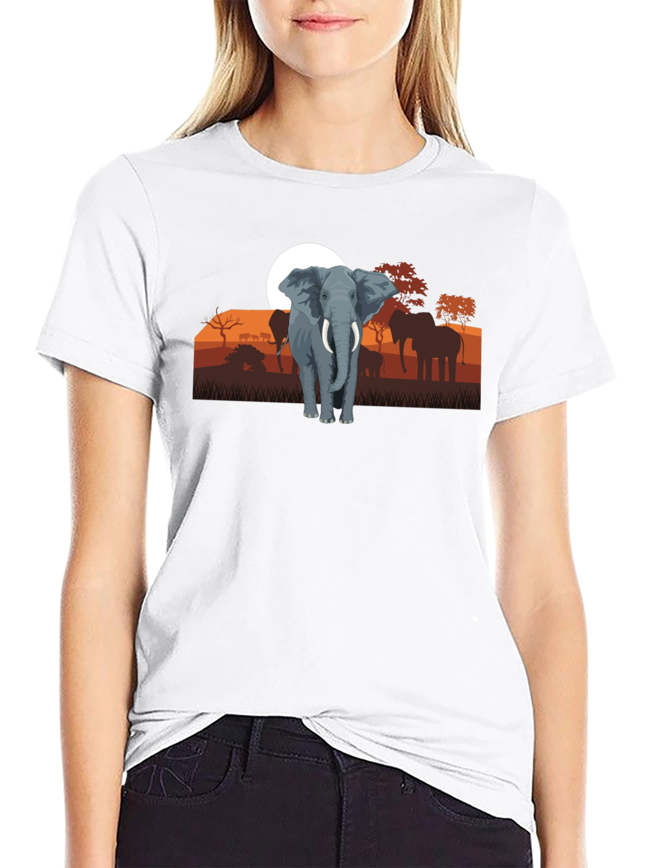 Elephant Sunset Graphic Tee - Wildlife Shirt