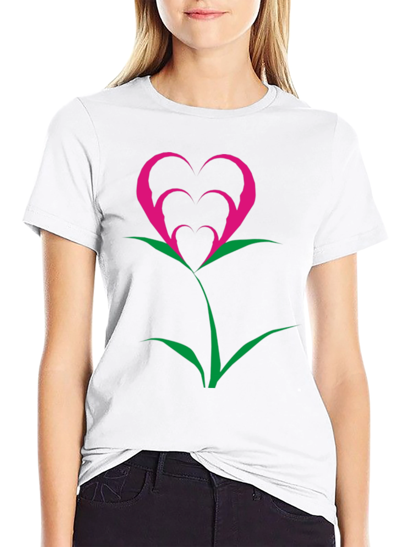 Heart Flower Graphic Tee - Black Cotton Blend