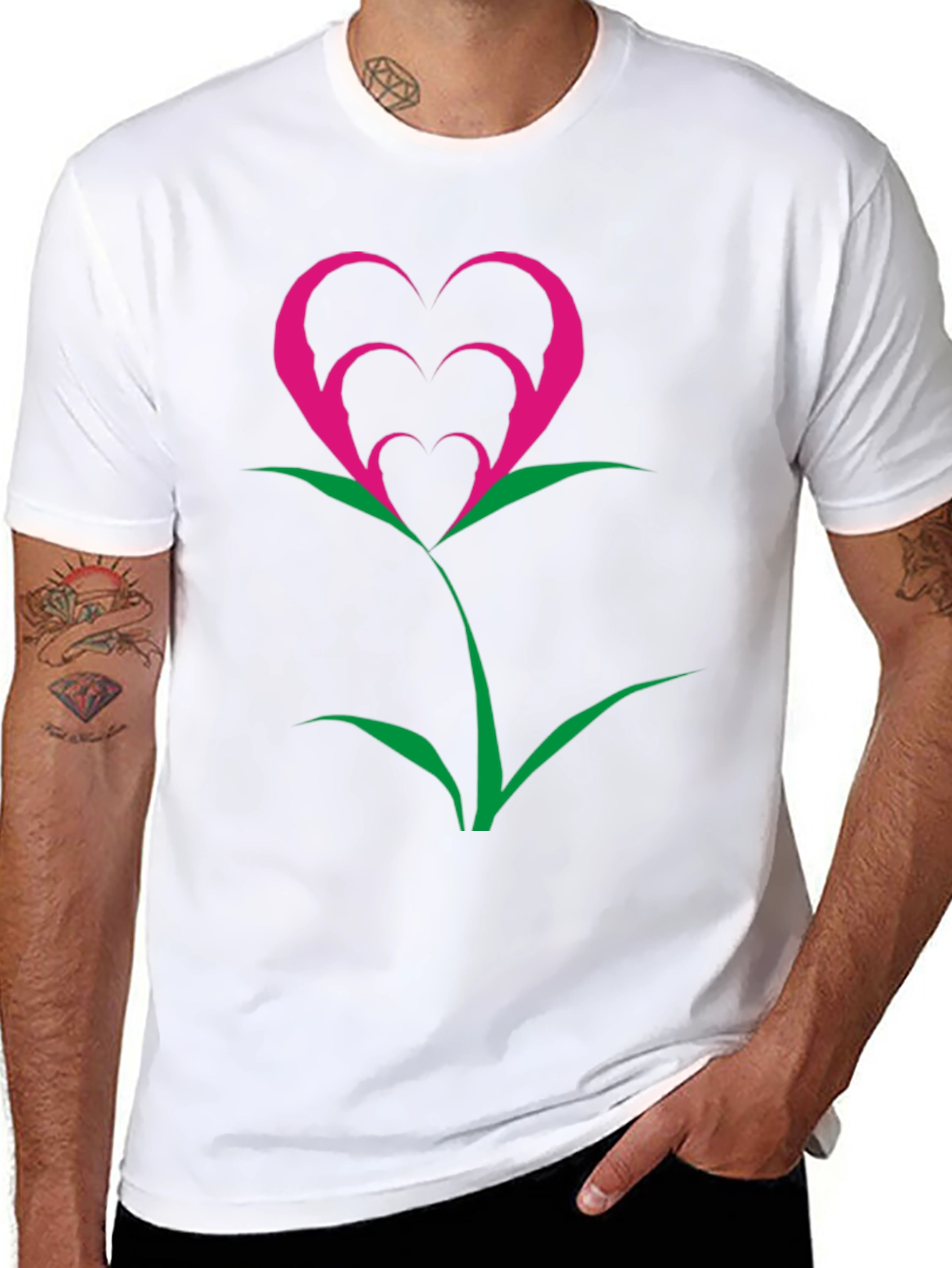 Heart Flower Graphic Tee - Black Cotton Blend