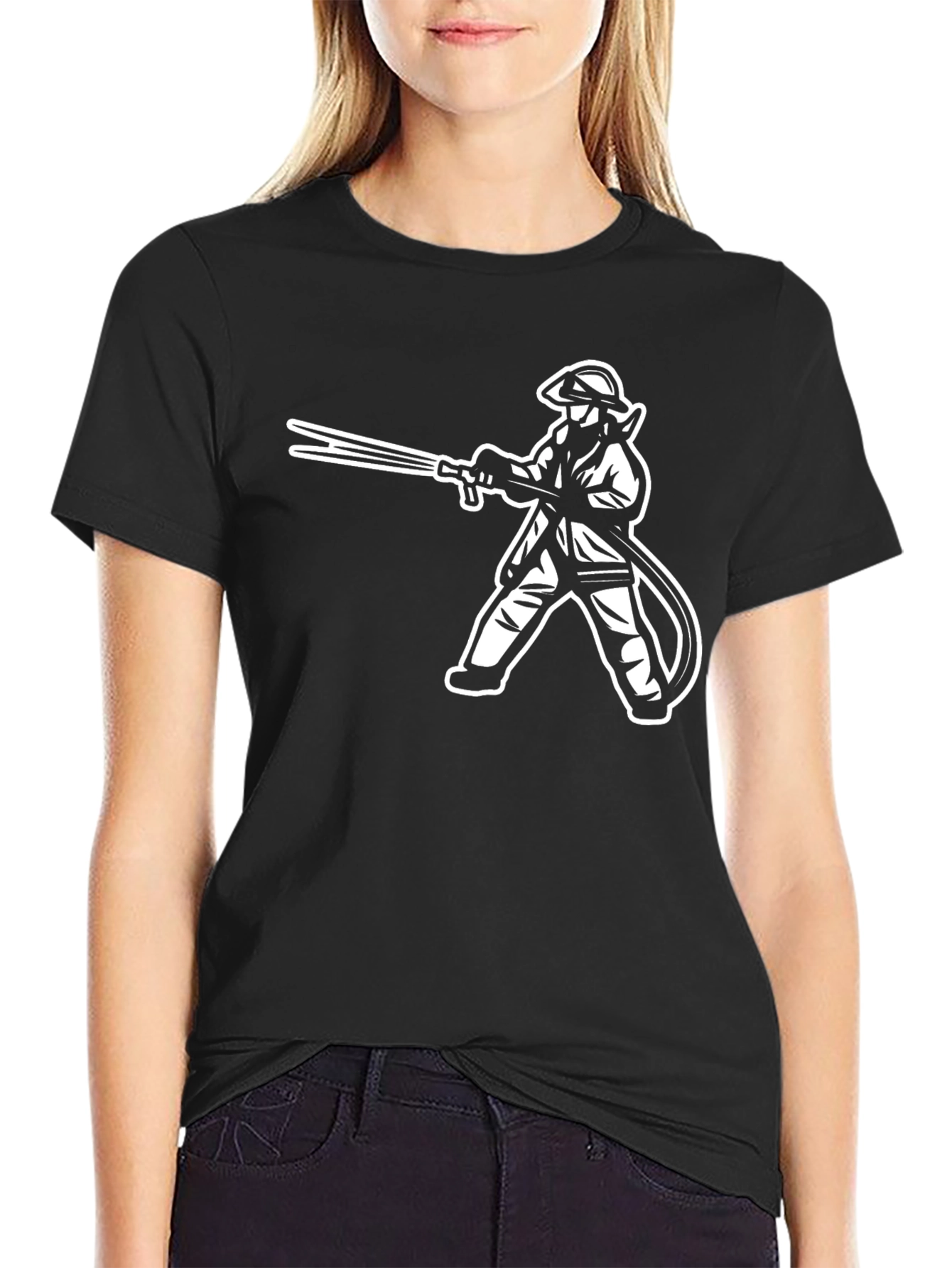 Firefighter Graphic T-Shirt - Black Crew Neck Tee