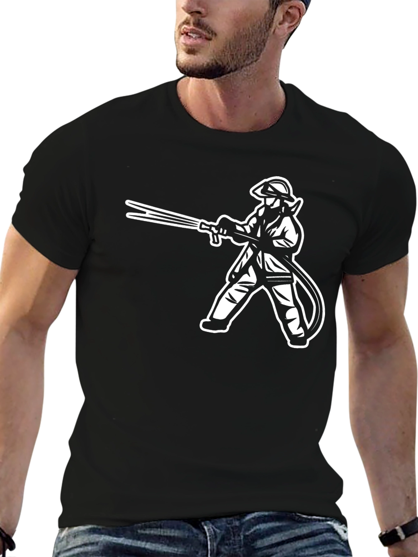 Firefighter Graphic T-Shirt - Black Crew Neck Tee