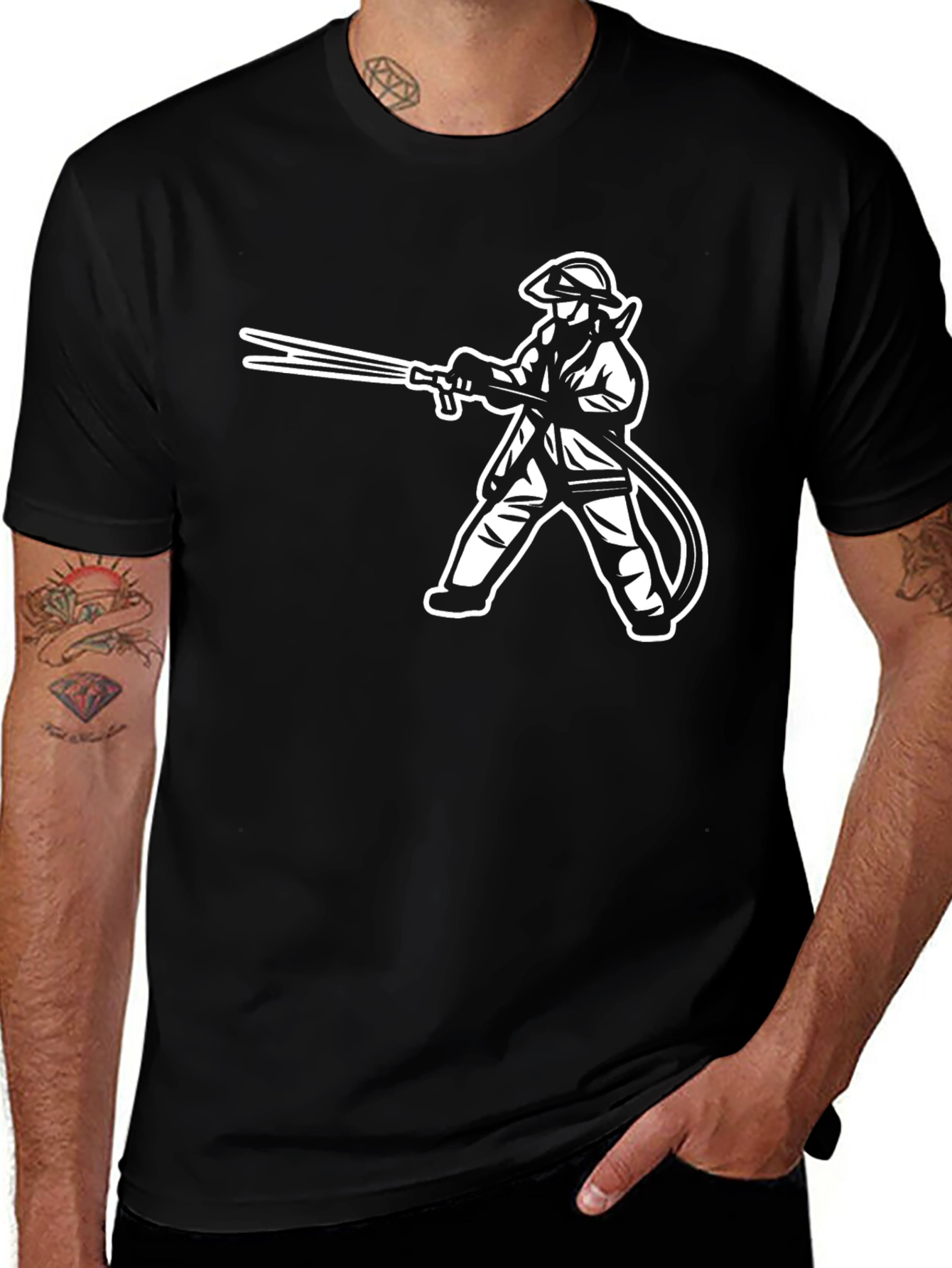 Firefighter Graphic T-Shirt - Black Crew Neck Tee