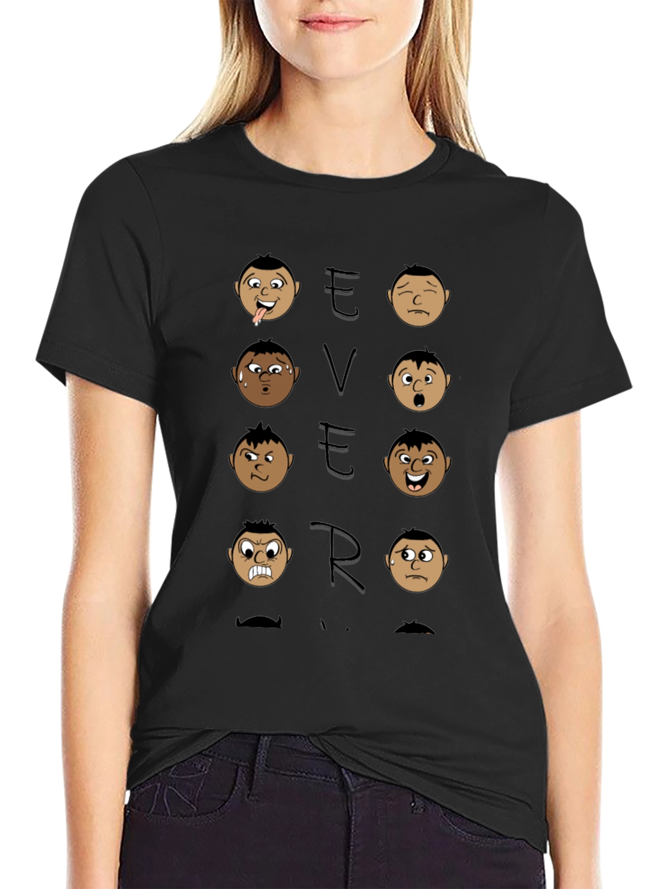 Expressive Faces Graphic T-Shirt - Black Cotton Tee