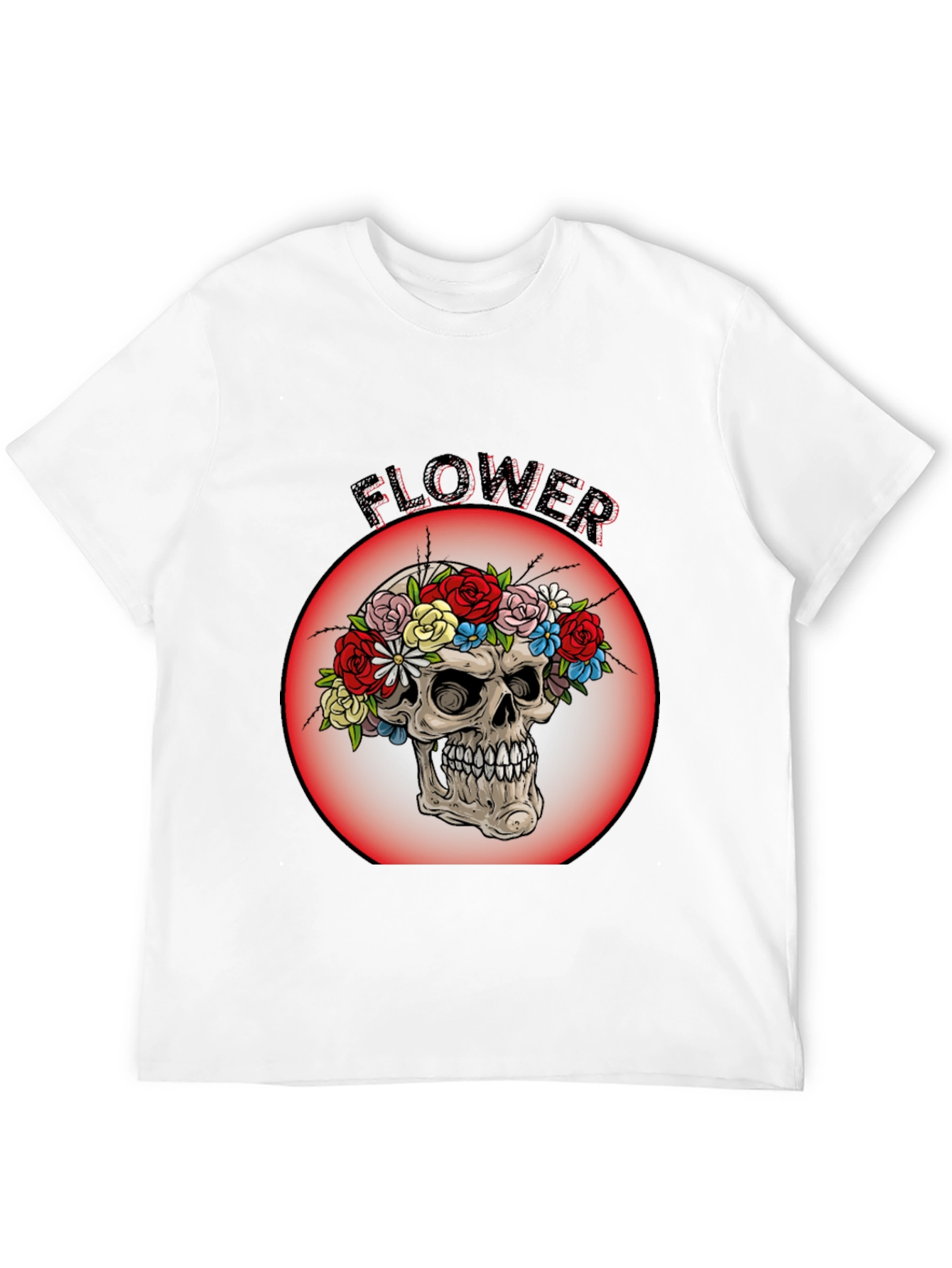 Floral Skull Graphic Tee - Mens Black T-Shirt