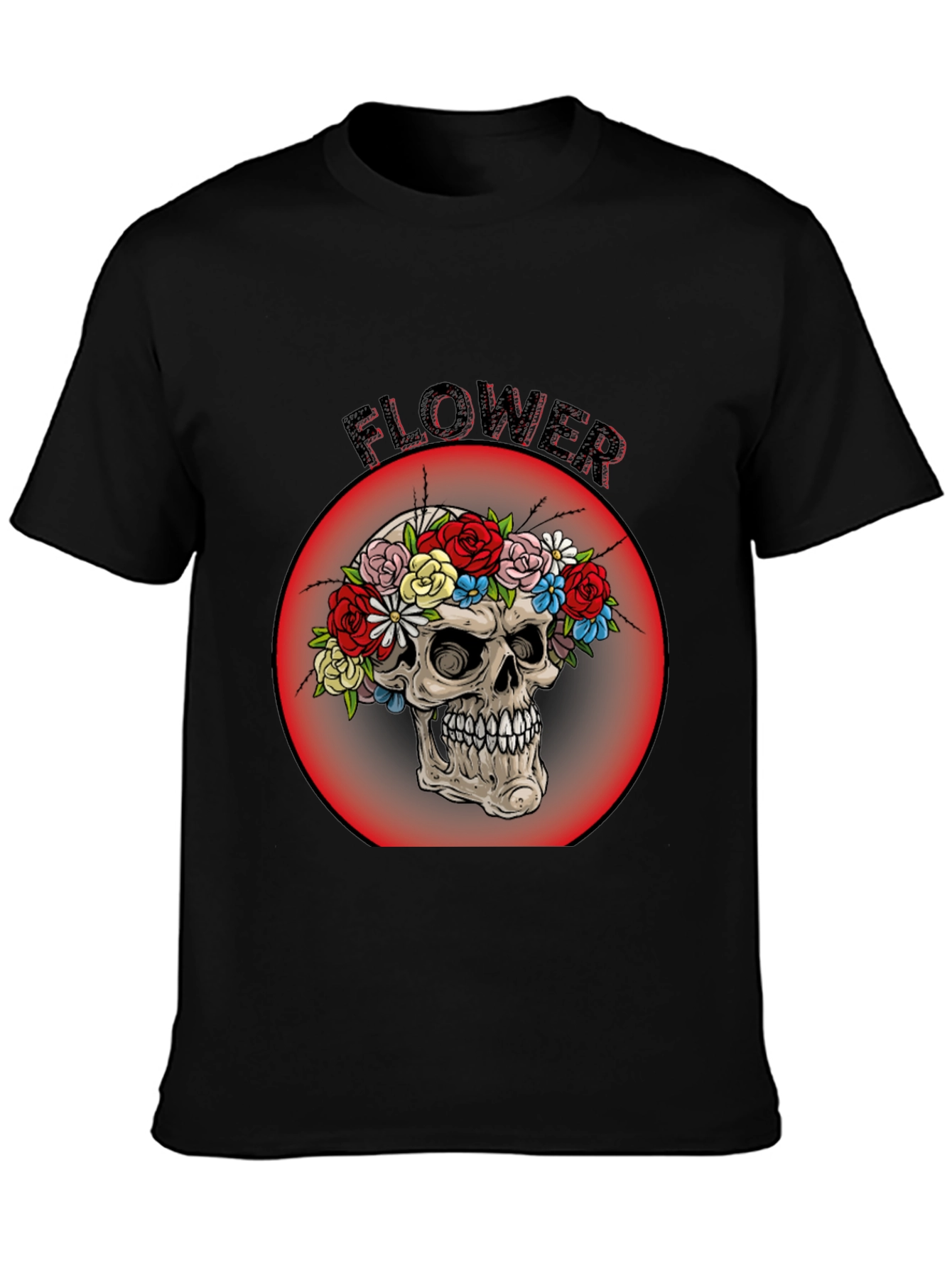 Floral Skull Graphic Tee - Mens Black T-Shirt