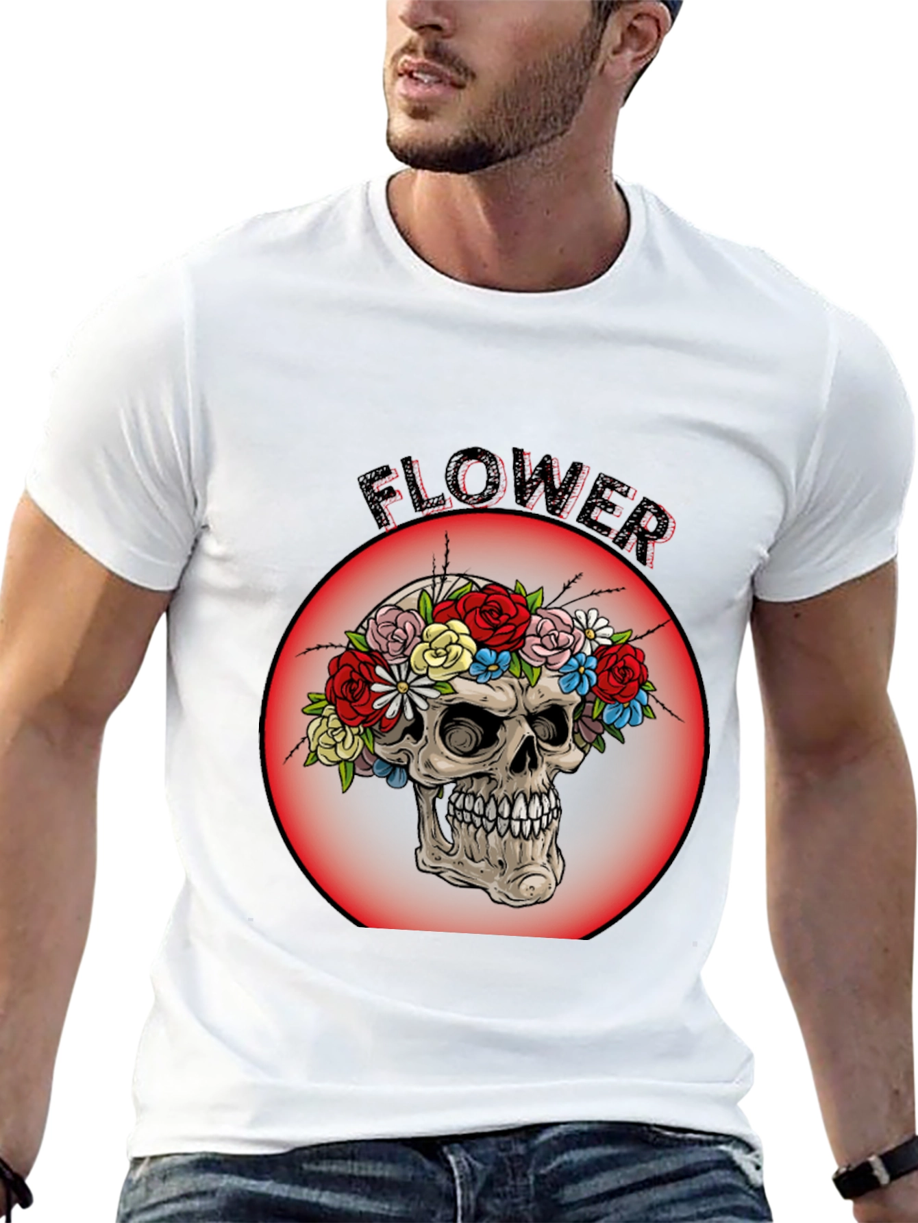 Floral Skull Graphic Tee - Mens Black T-Shirt