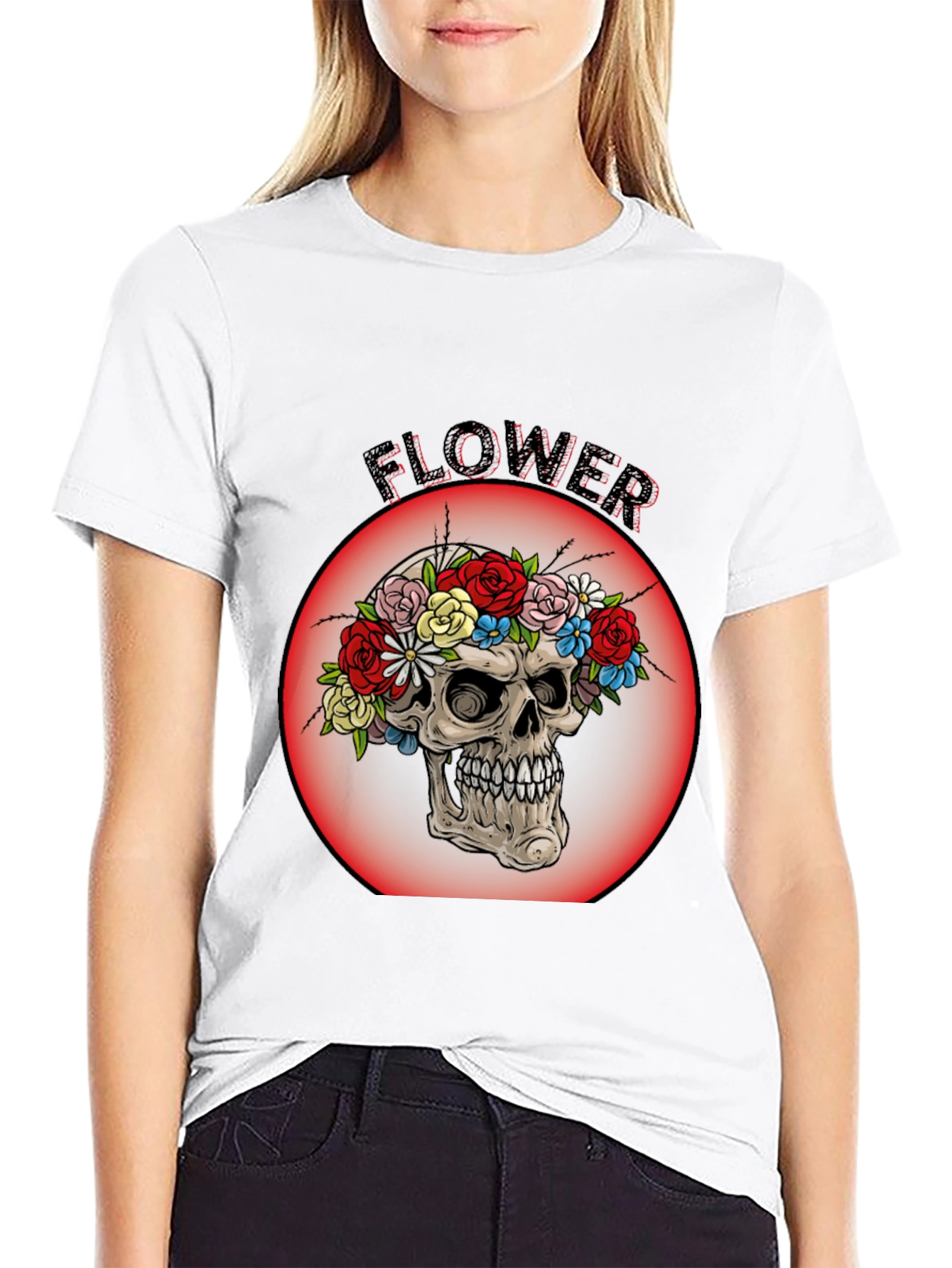 Floral Skull Graphic Tee - Mens Black T-Shirt