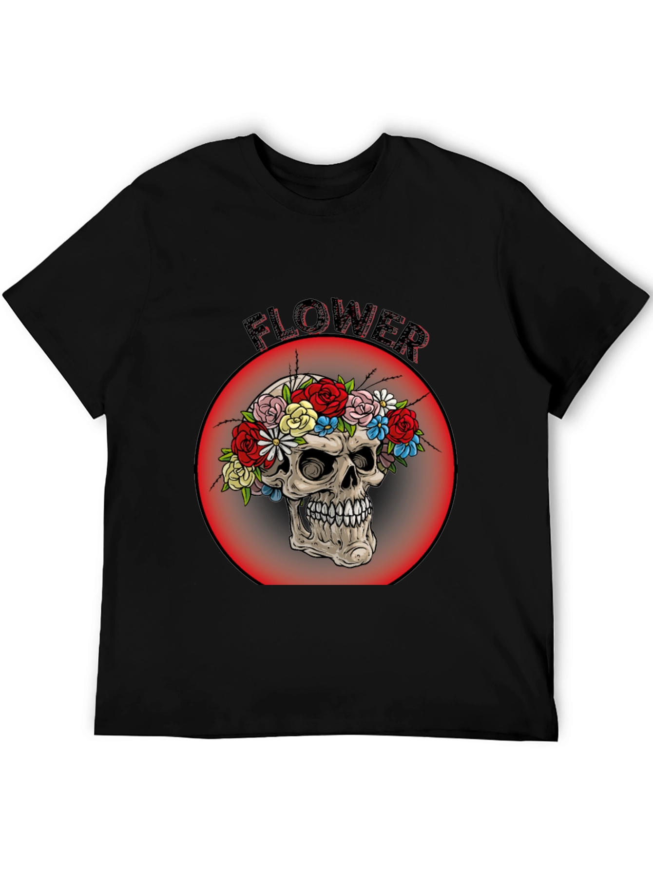 Floral Skull Graphic Tee - Mens Black T-Shirt