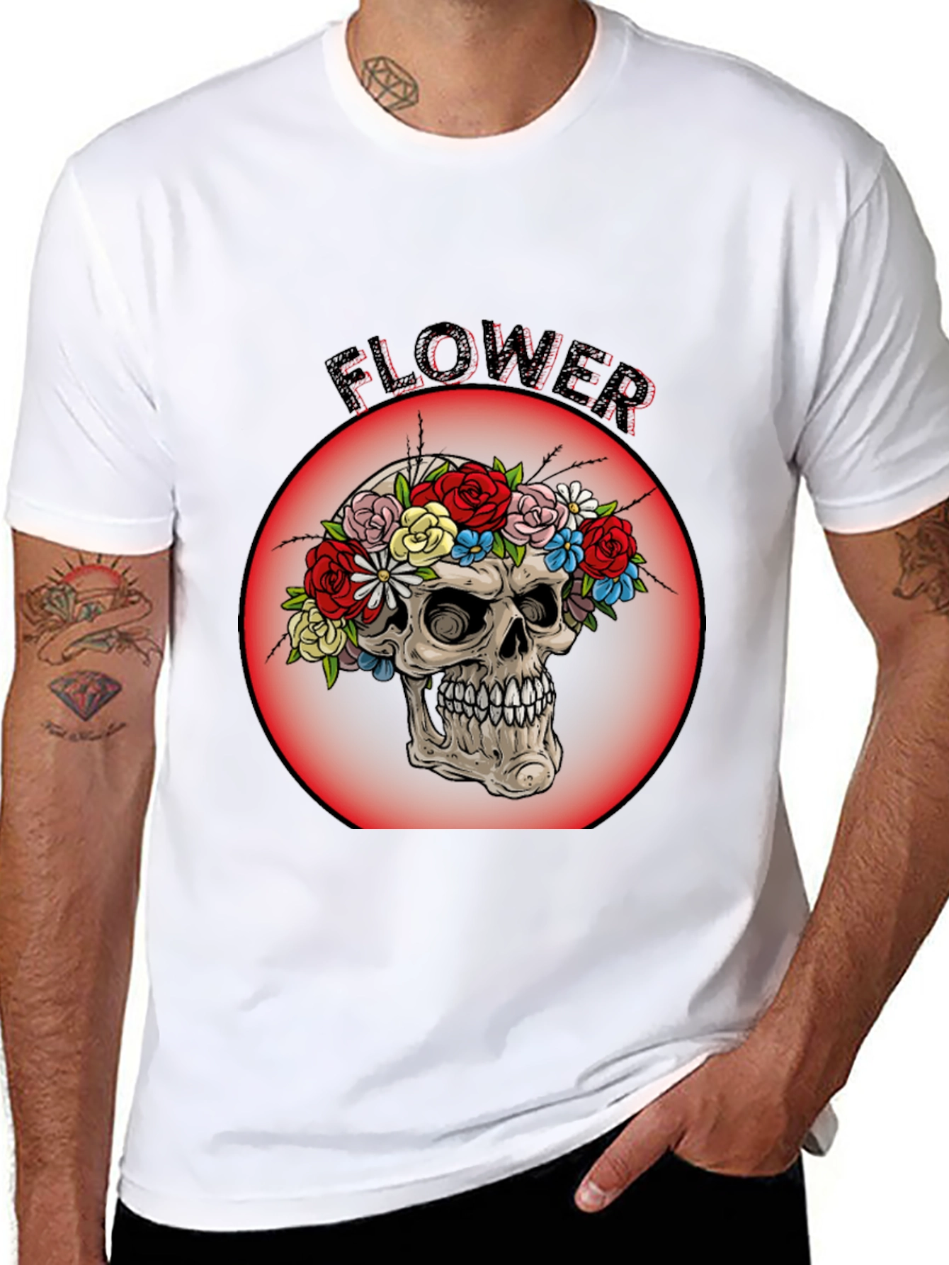 Floral Skull Graphic Tee - Mens Black T-Shirt