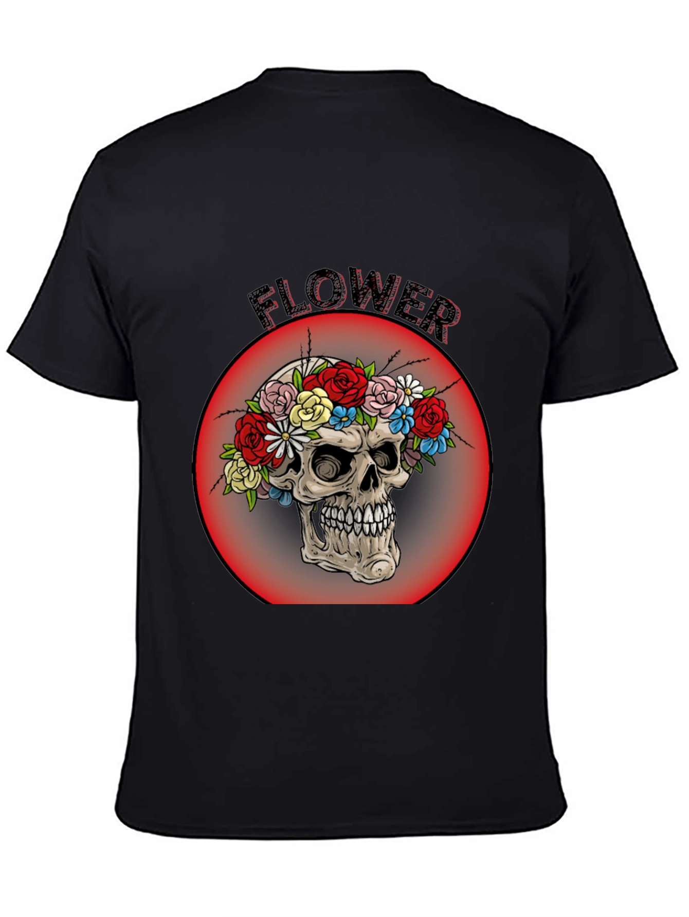 Floral Skull Graphic Tee - Mens Black T-Shirt