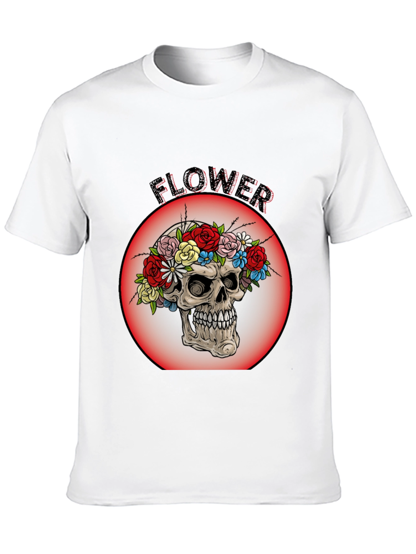 Floral Skull Graphic Tee - Mens Black T-Shirt