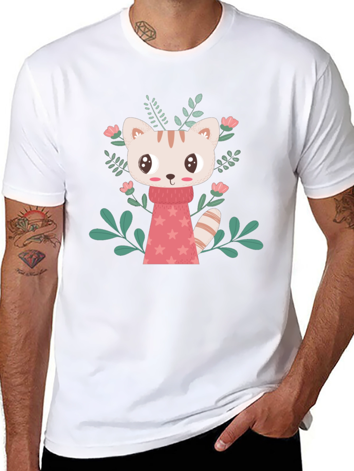 Cute Cartoon Cat T-Shirt - Black