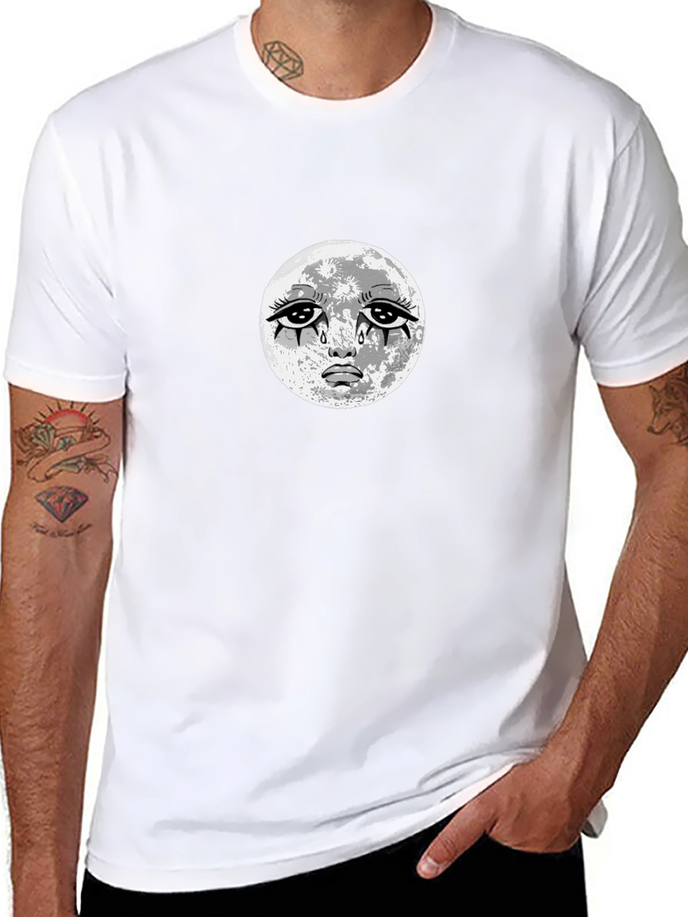 Sad Moon Graphic Black T-Shirt
