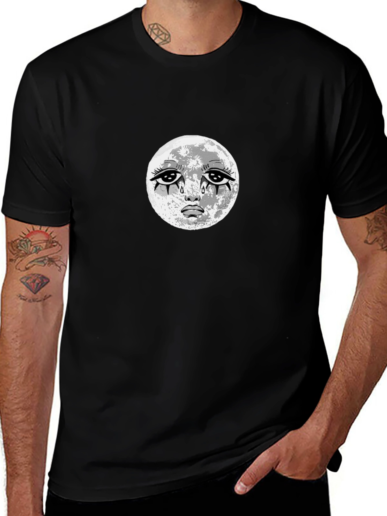 Sad Moon Graphic Black T-Shirt