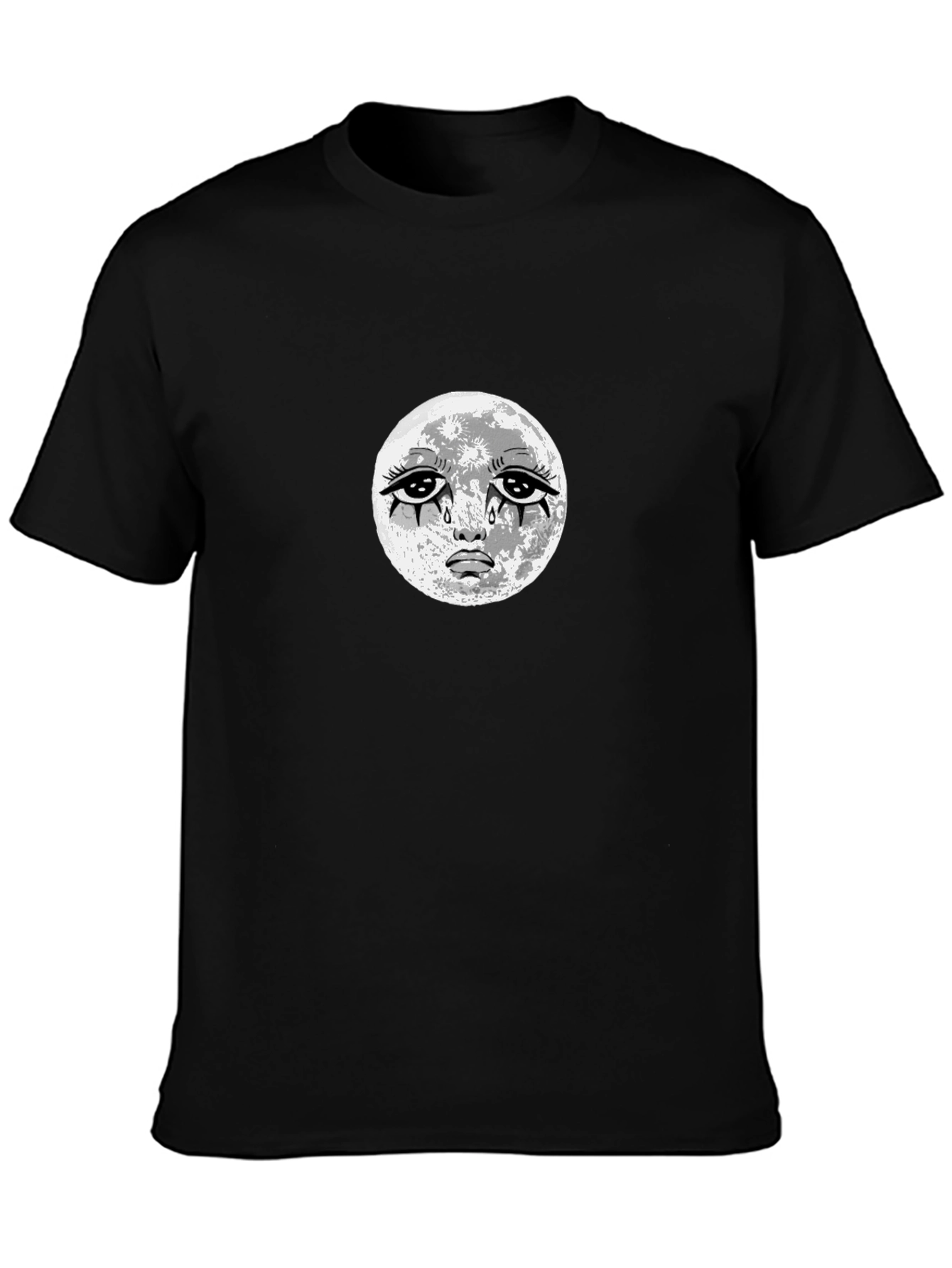 Sad Moon Graphic Black T-Shirt