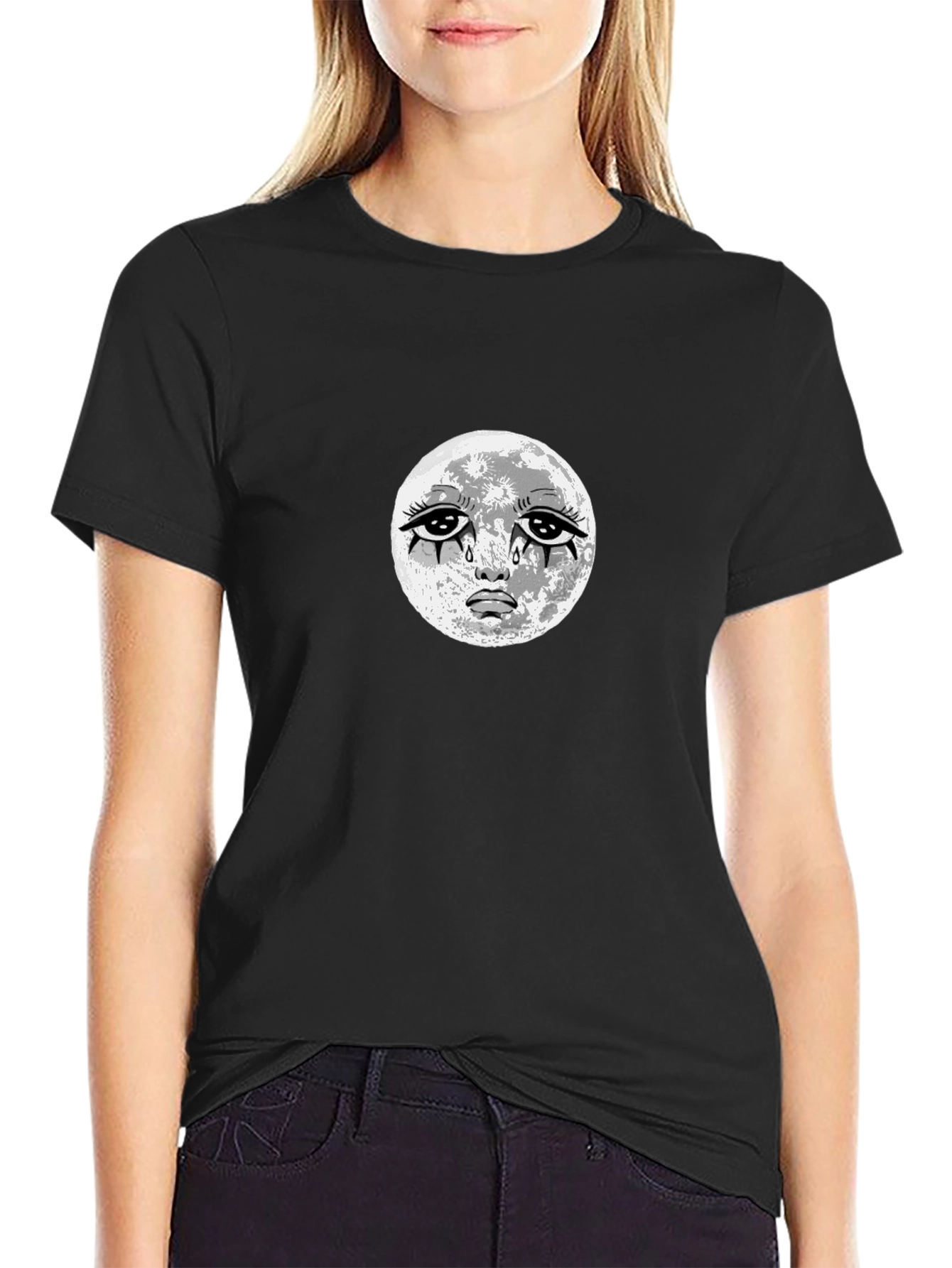 Sad Moon Graphic Black T-Shirt