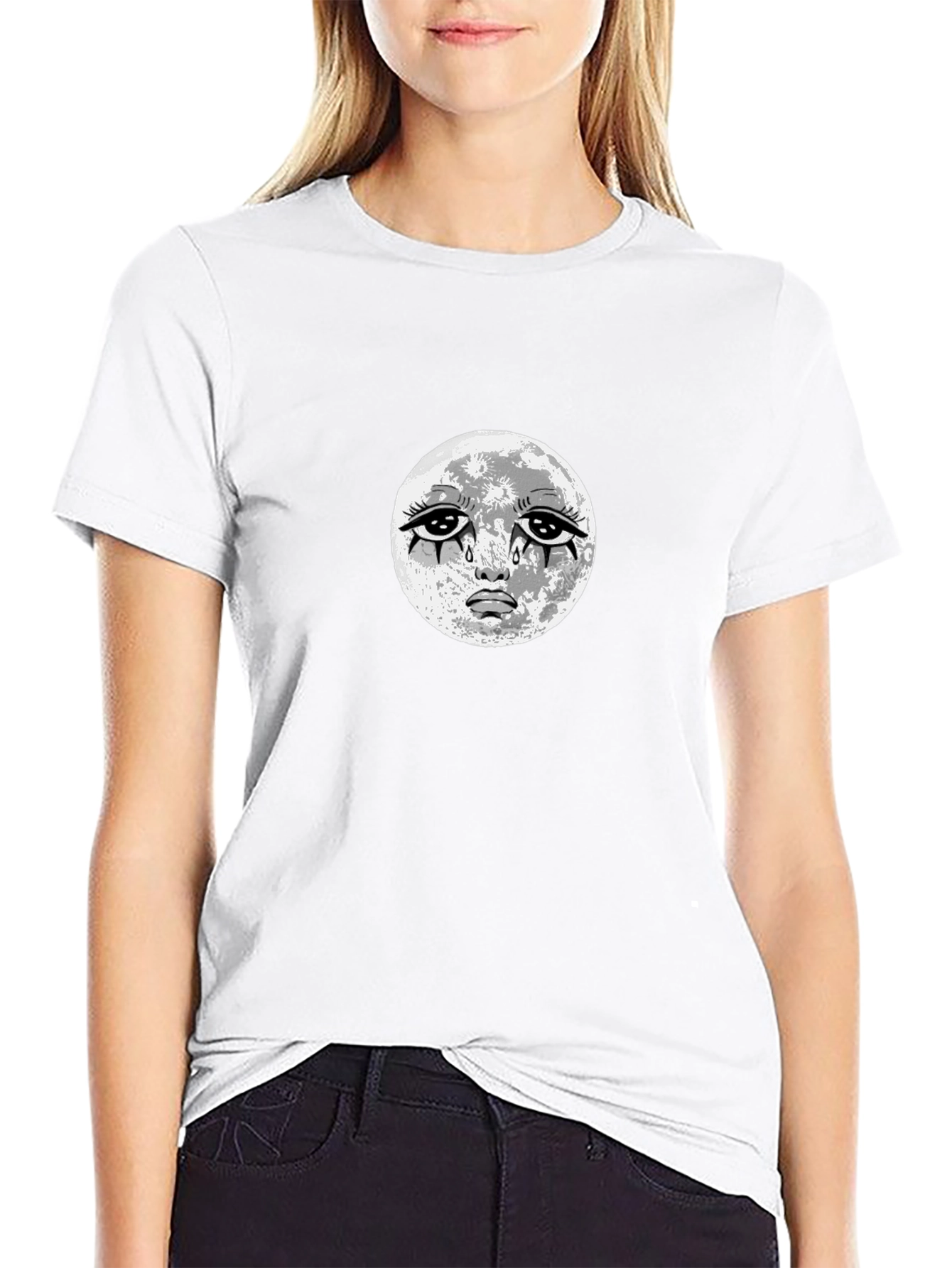 Sad Moon Graphic Black T-Shirt