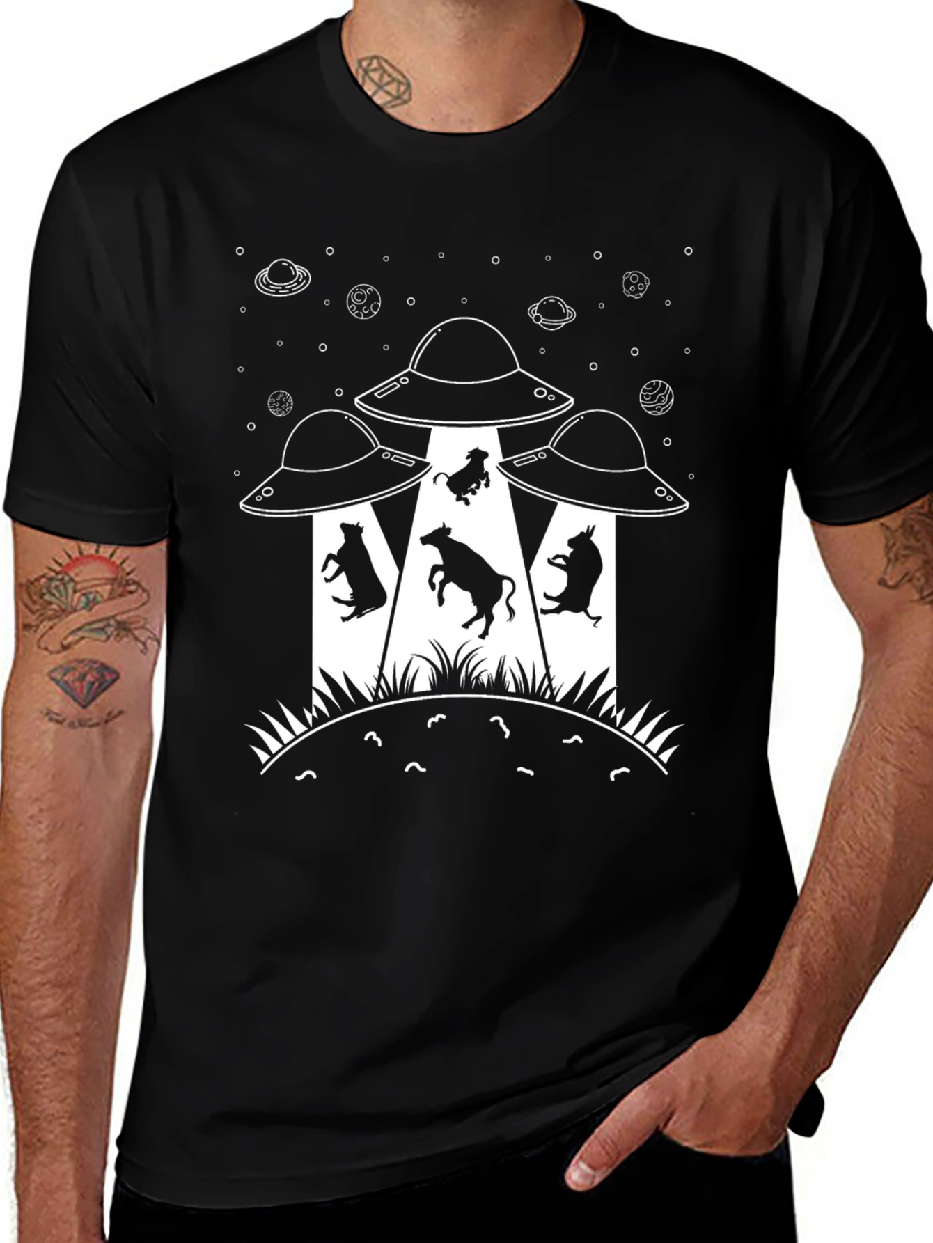Alien Cow Abduction Graphic T-Shirt