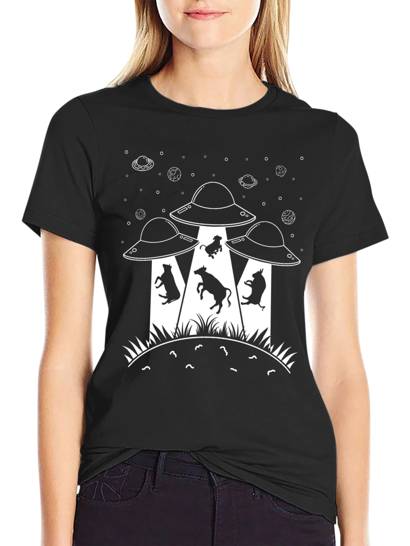 Alien Cow Abduction Graphic T-Shirt