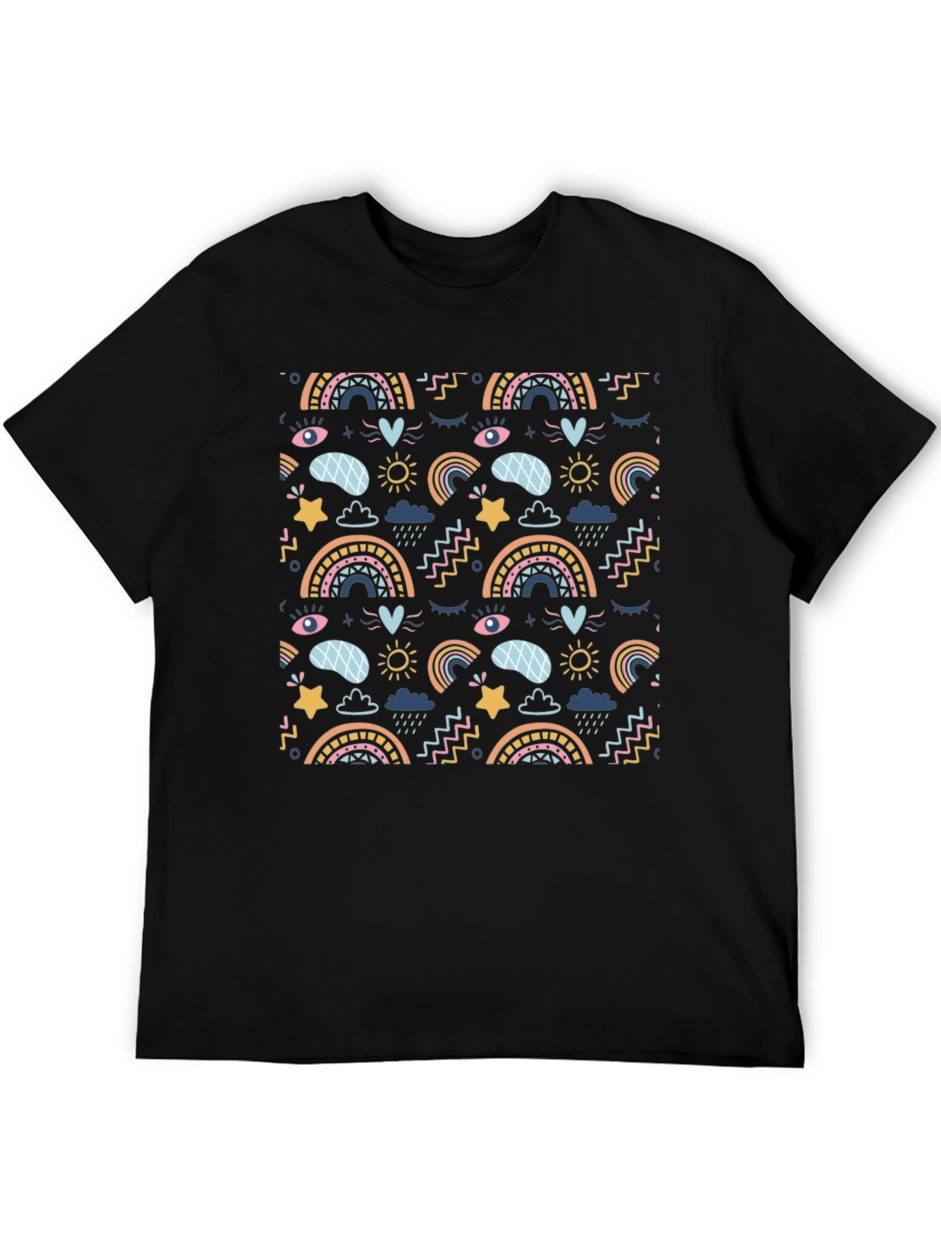 Funky Rainbow Pattern Black T-Shirt