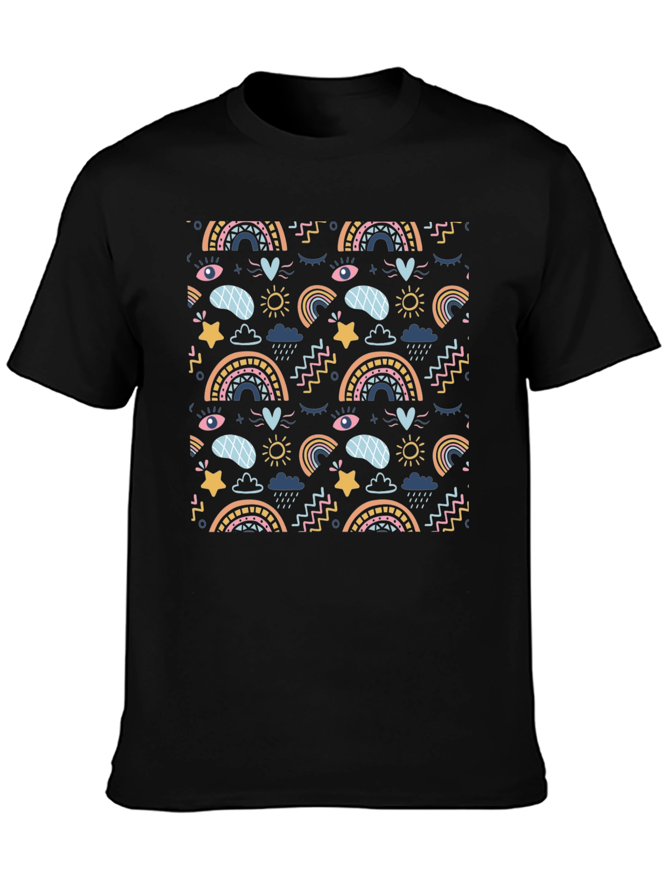 Funky Rainbow Pattern Black T-Shirt