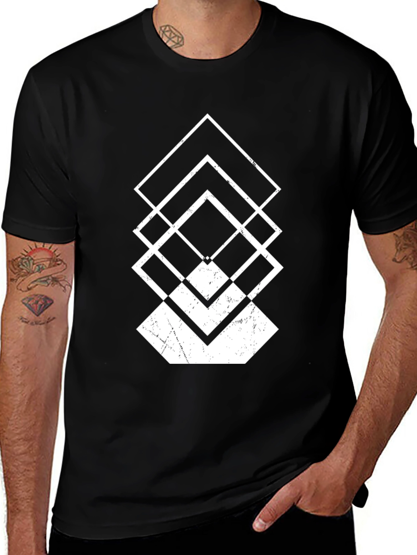 Abstract Geometric T-Shirt - Black