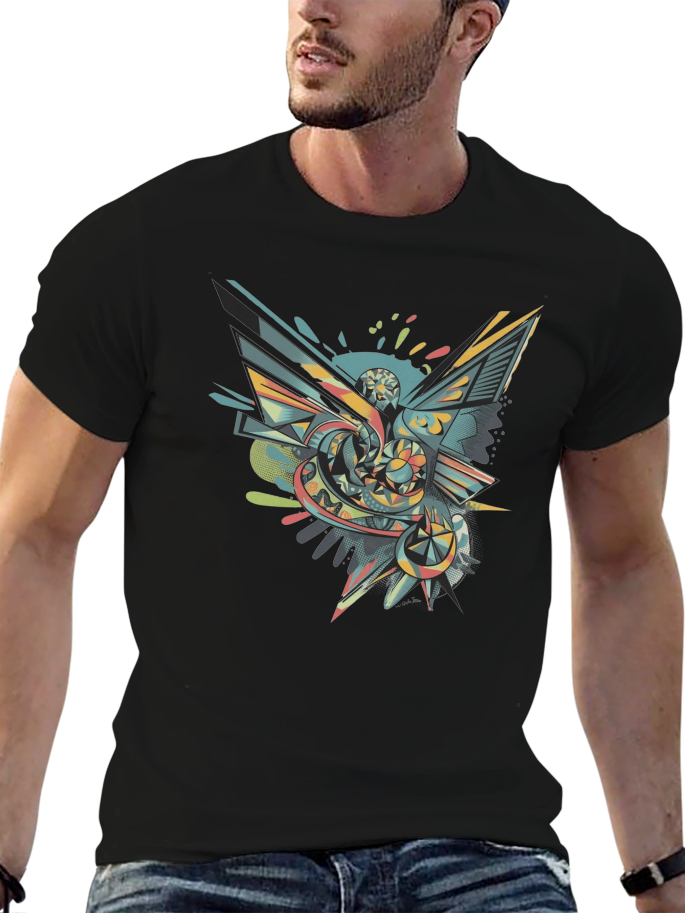 Abstract Graphic Tee - Mens Black Crew Neck