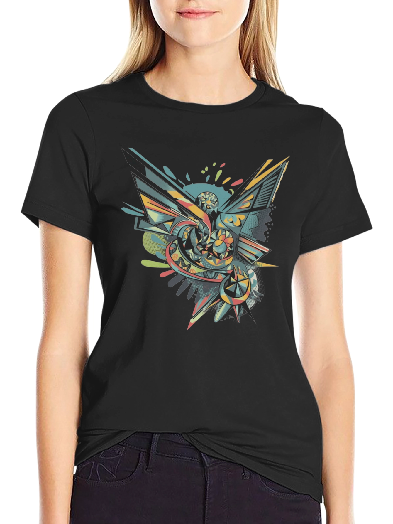 Abstract Graphic Tee - Mens Black Crew Neck