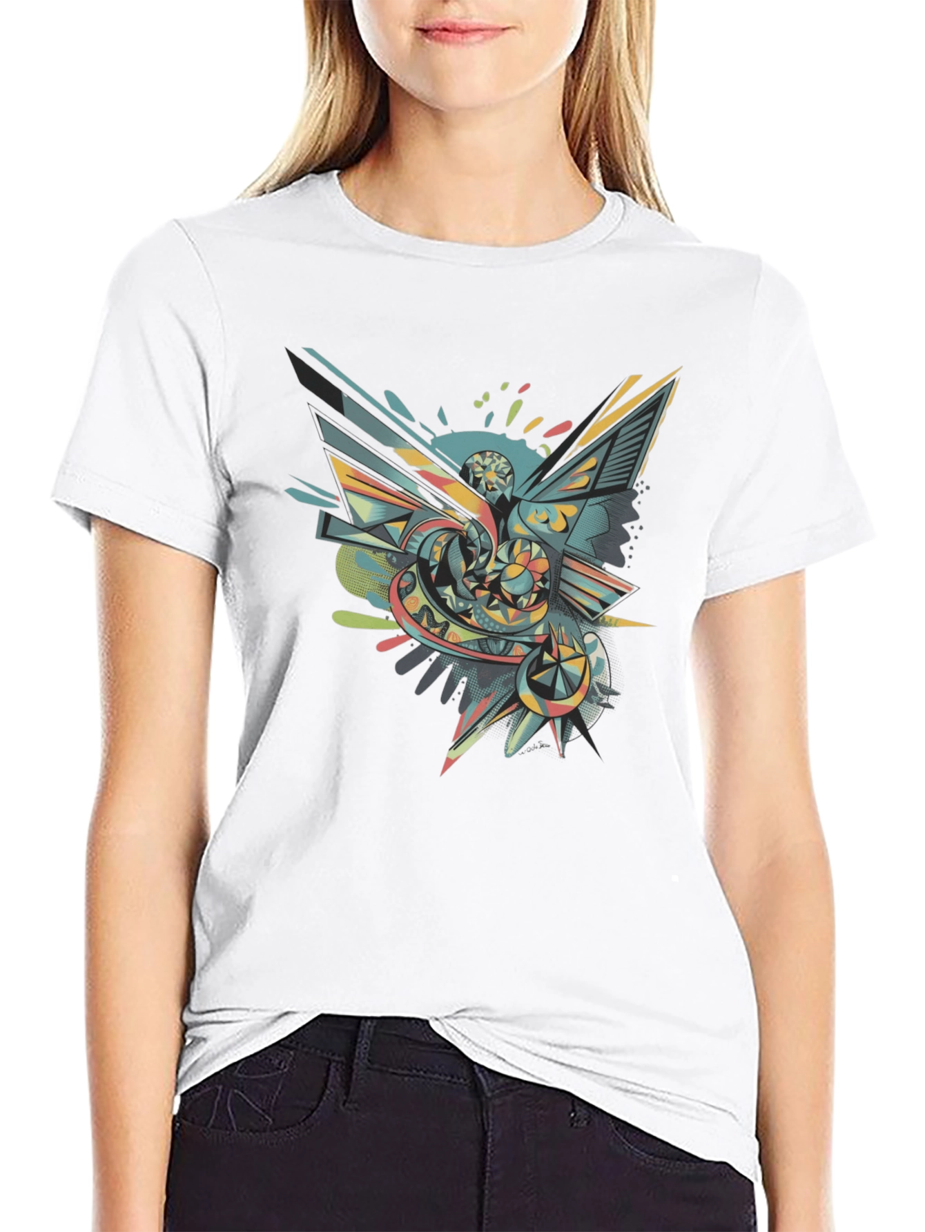 Abstract Graphic Tee - Mens Black Crew Neck