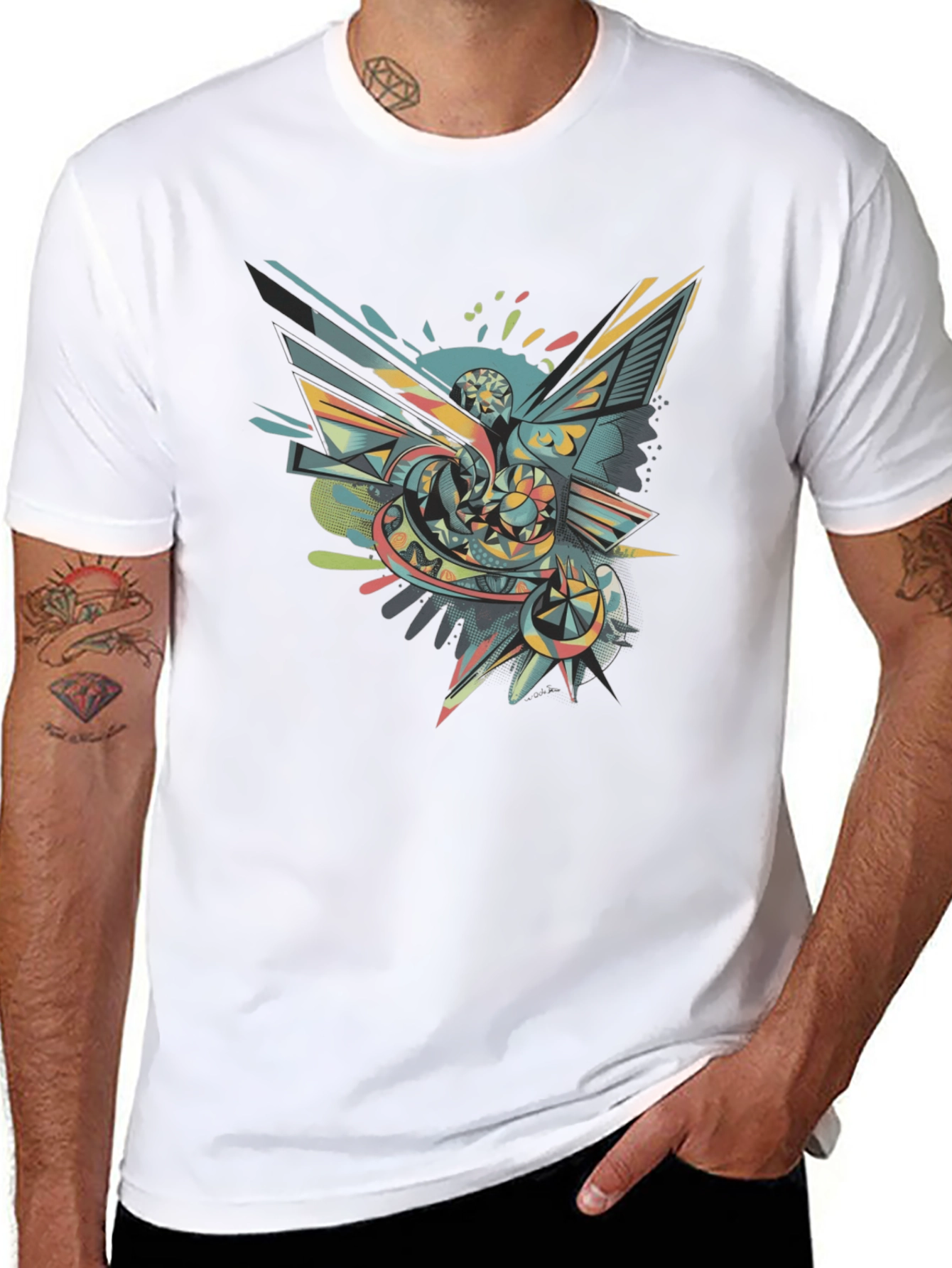 Abstract Graphic Tee - Mens Black Crew Neck