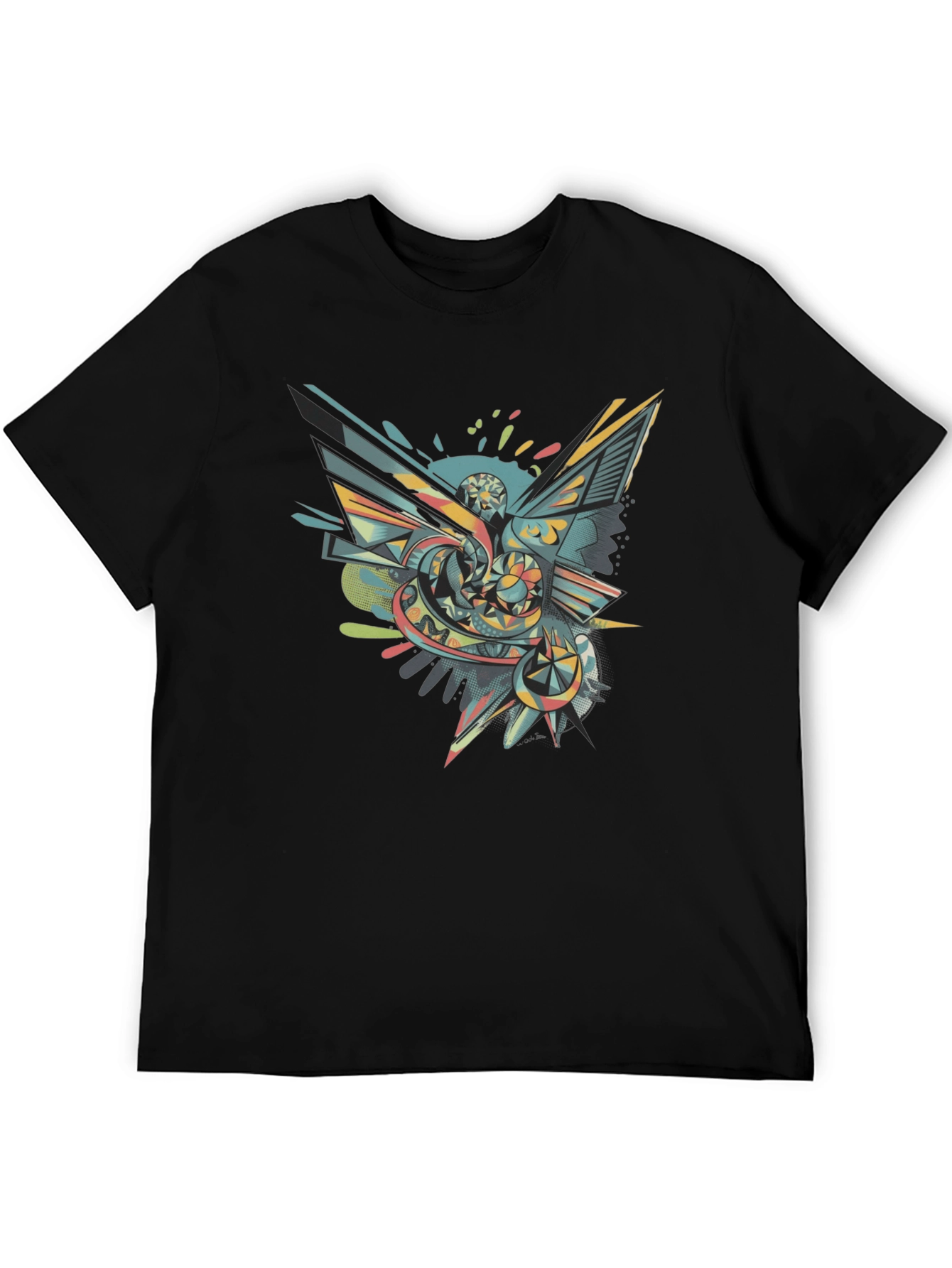 Abstract Graphic Tee - Mens Black Crew Neck