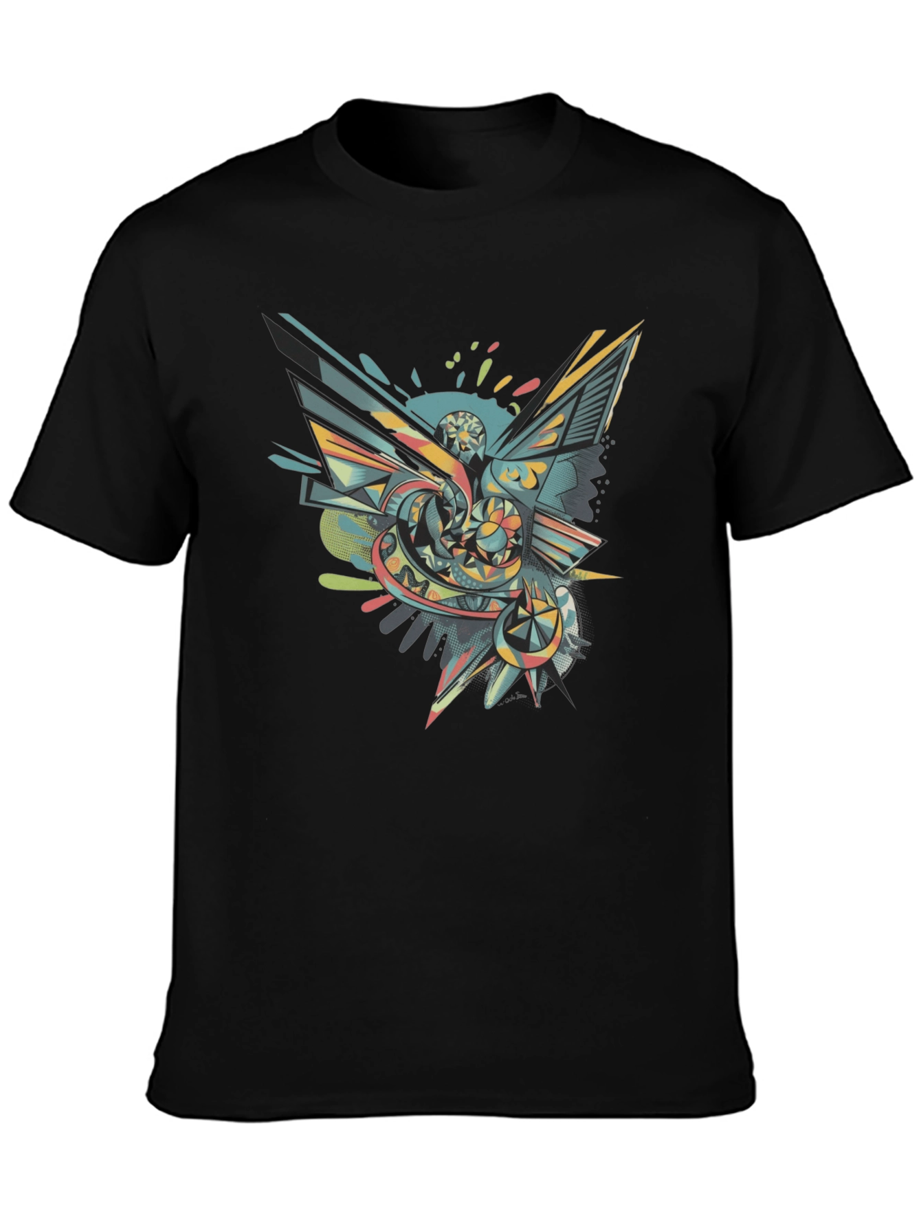 Abstract Graphic Tee - Mens Black Crew Neck