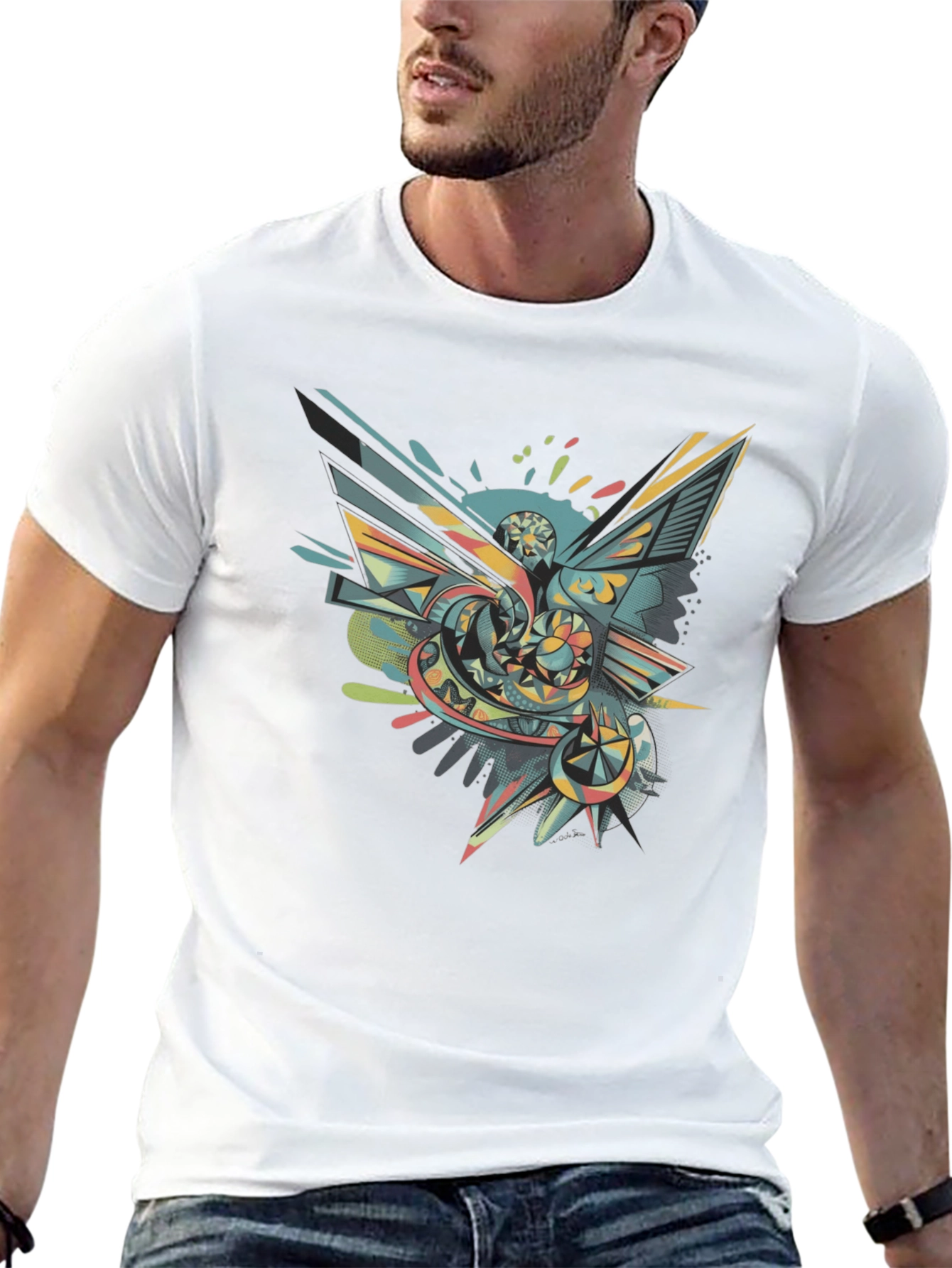 Abstract Graphic Tee - Mens Black Crew Neck