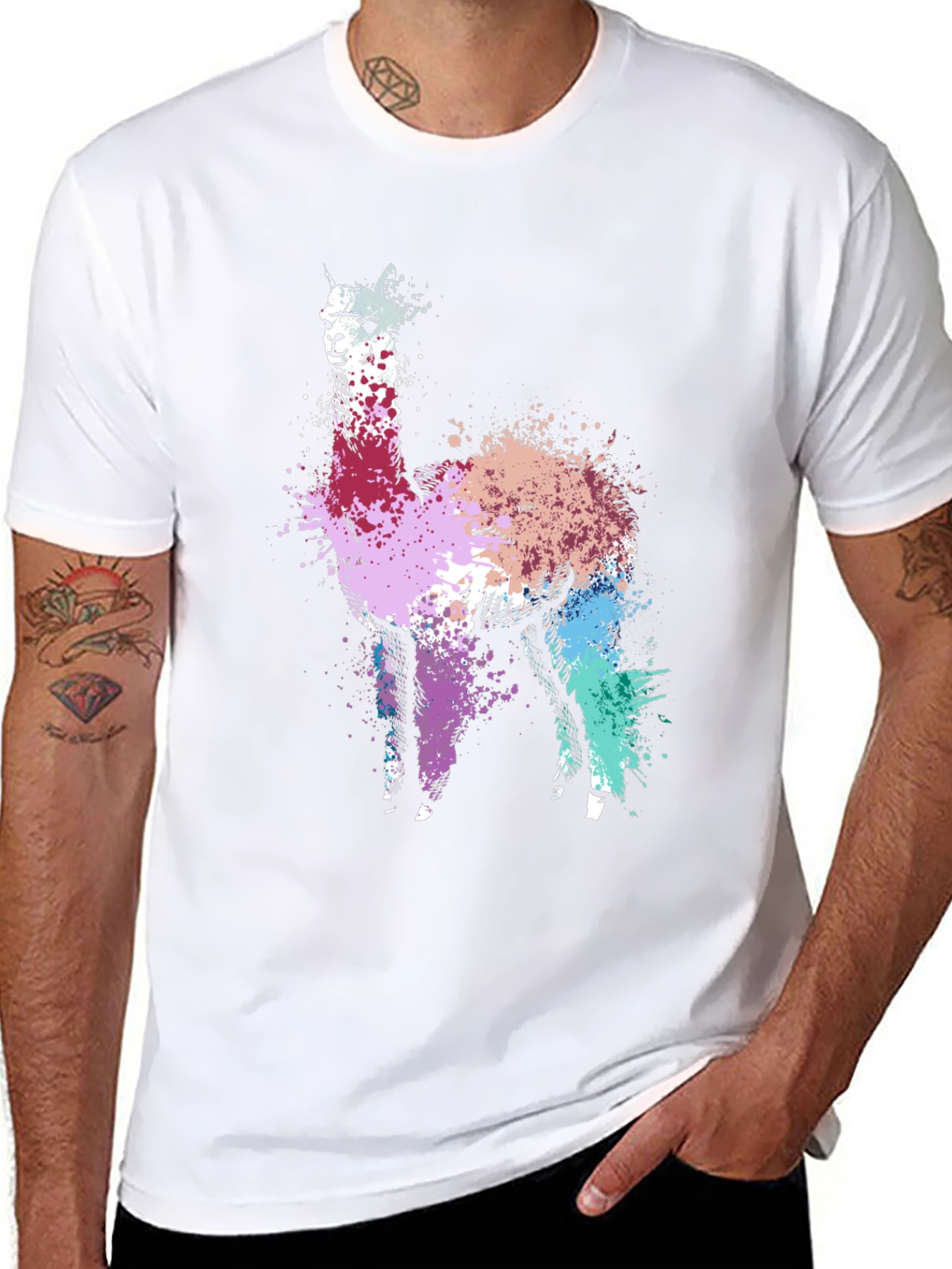 Abstract Llama Graphic Tee - Unique Splatter Art T-Shirt