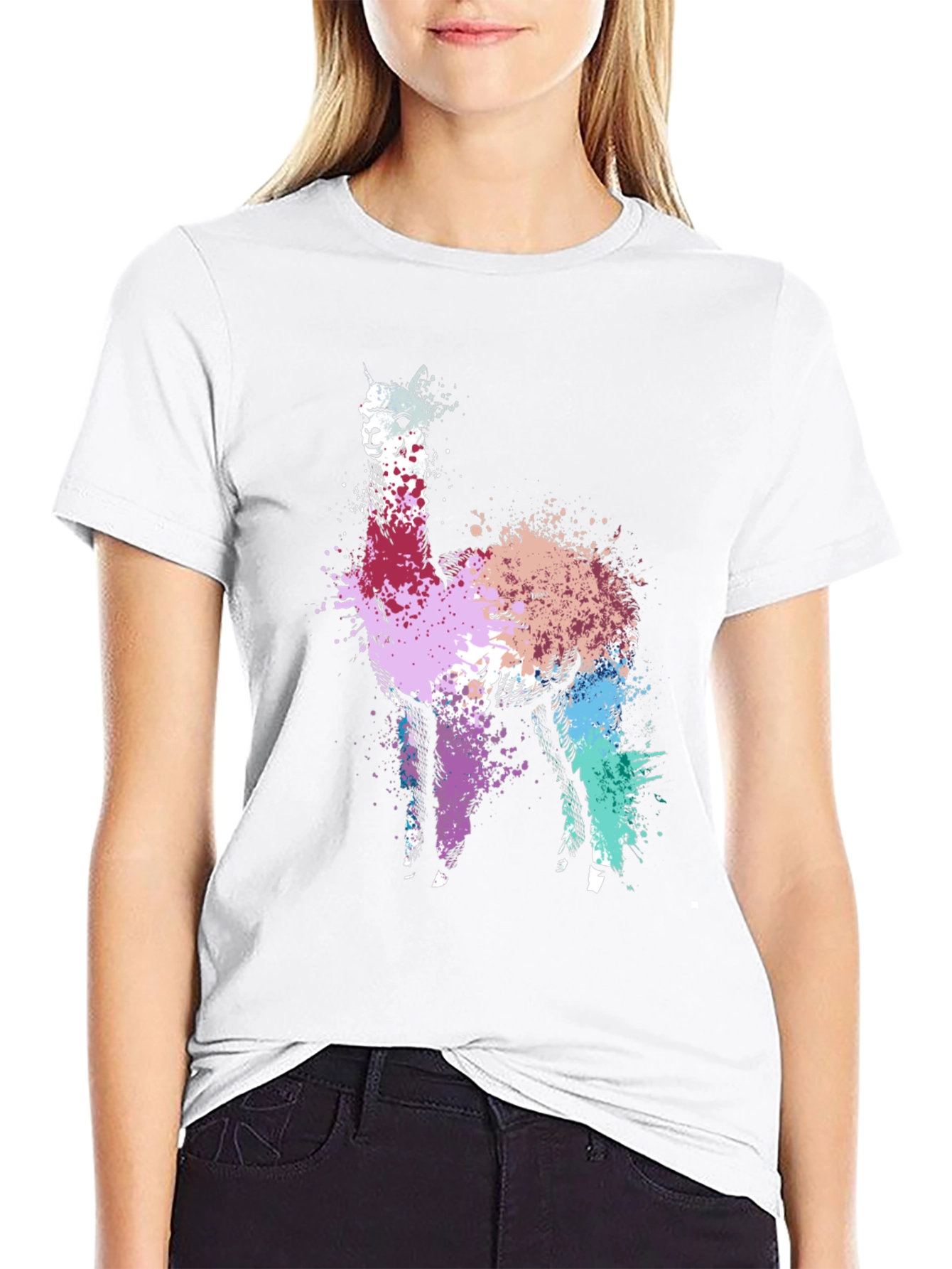 Abstract Llama Graphic Tee - Unique Splatter Art T-Shirt