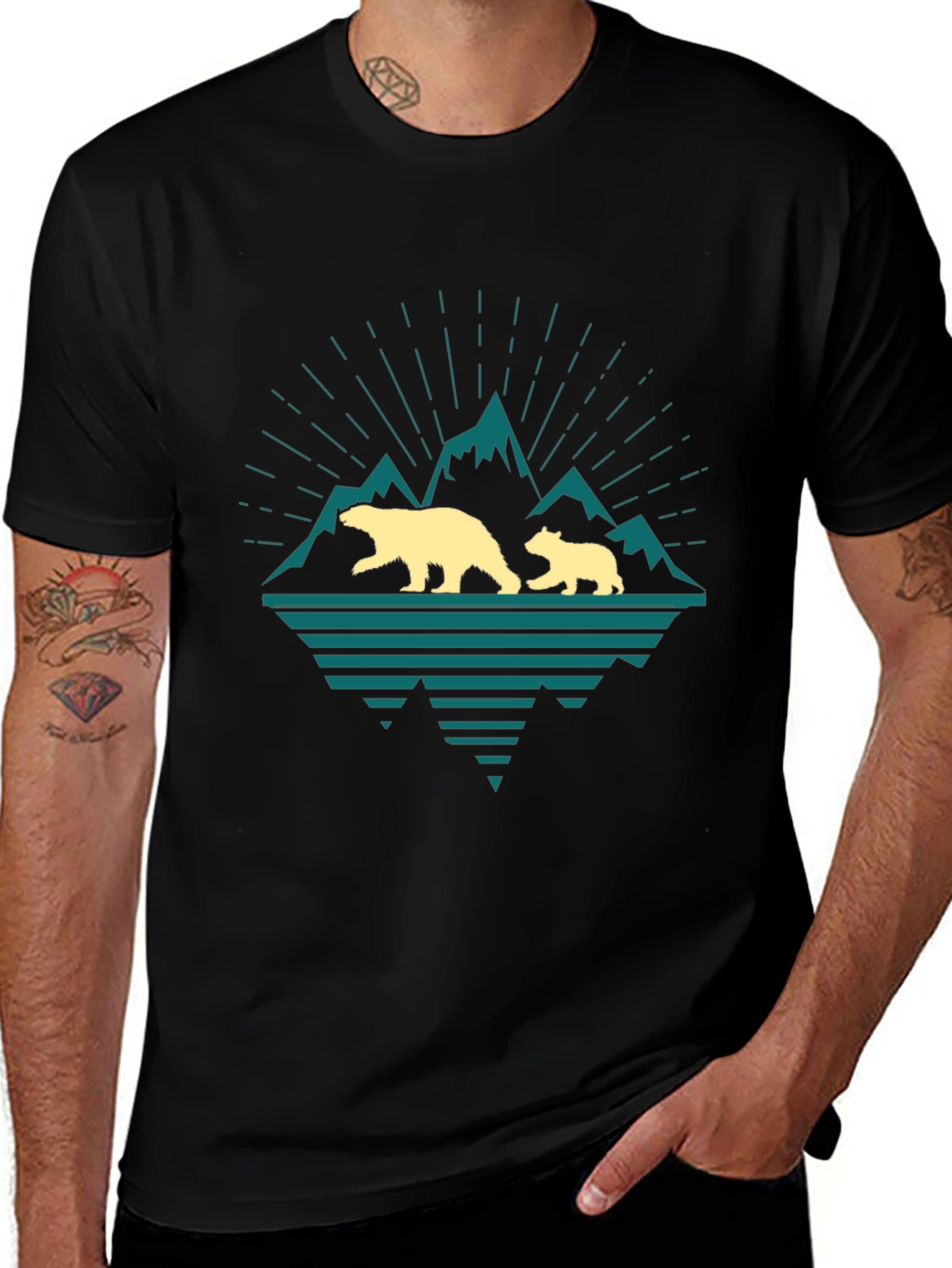 Bear Family Mountain Graphic T-Shirt