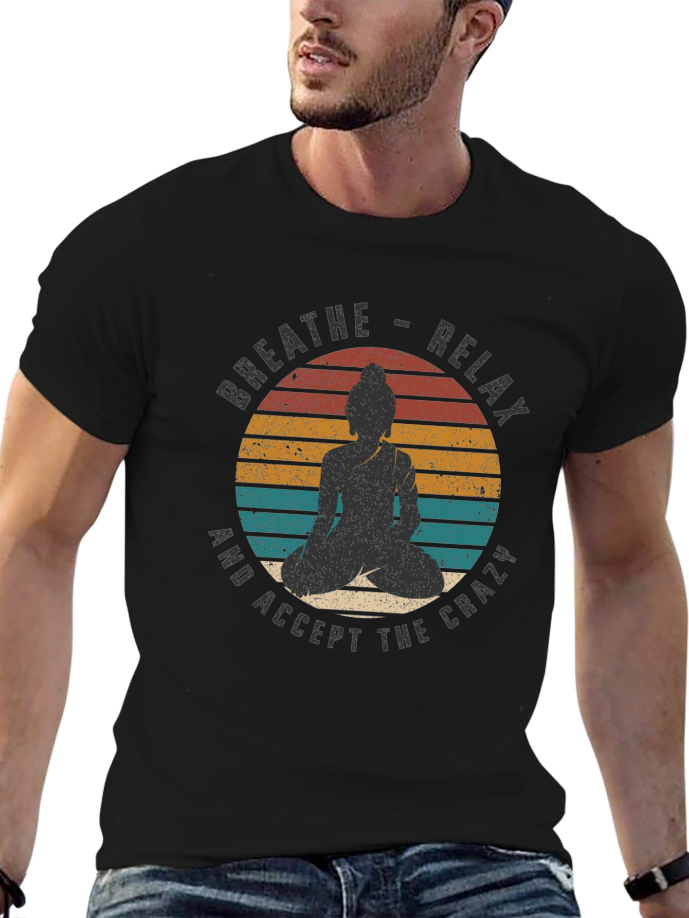 Breathe Relax Crazy Buddha Graphic T-Shirt