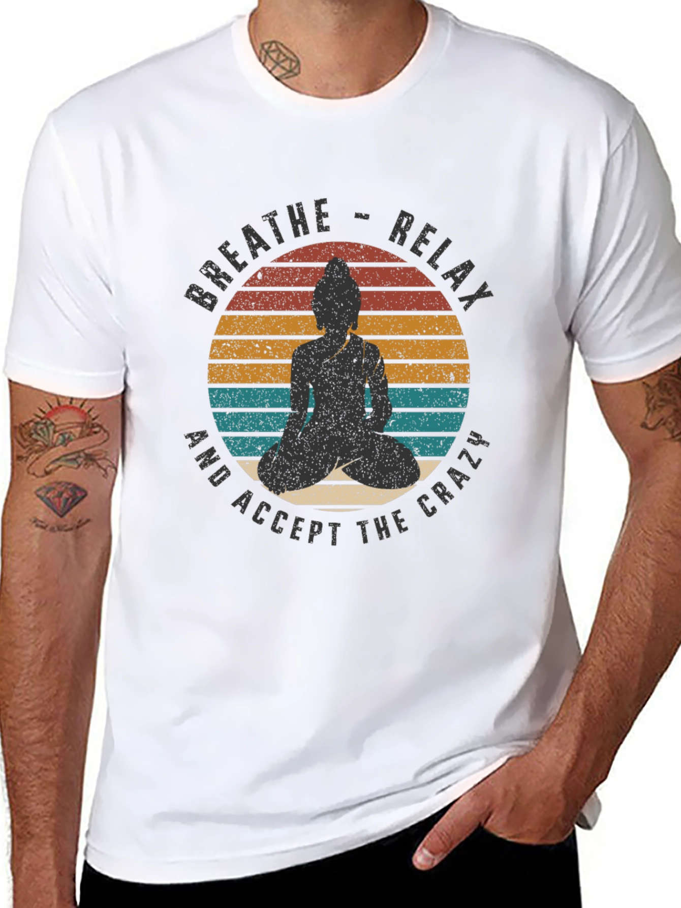 Breathe Relax Crazy Buddha Graphic T-Shirt