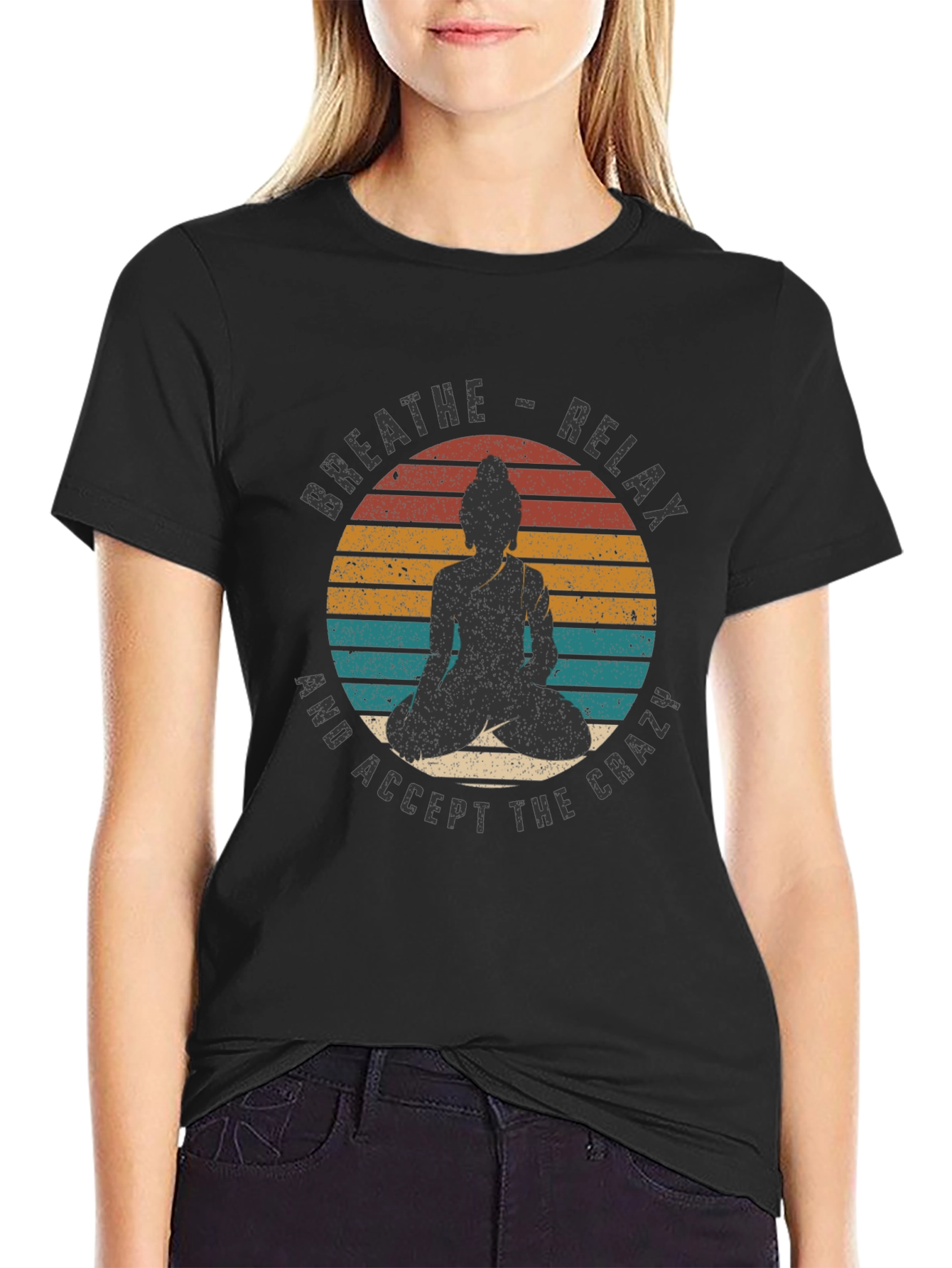 Breathe Relax Crazy Buddha Graphic T-Shirt