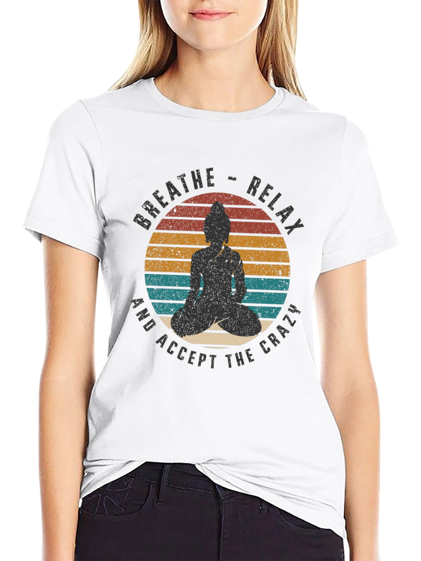 Breathe Relax Crazy Buddha Graphic T-Shirt