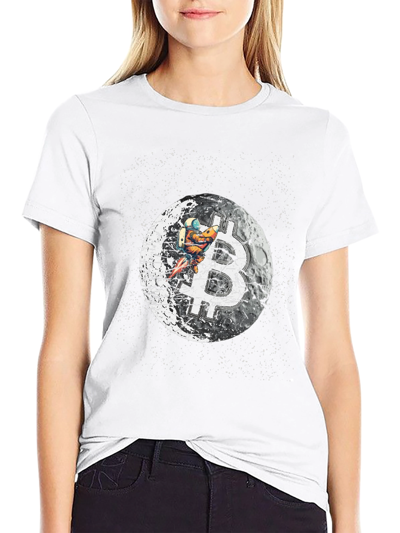 Bitcoin Moon Landing Black T-Shirt