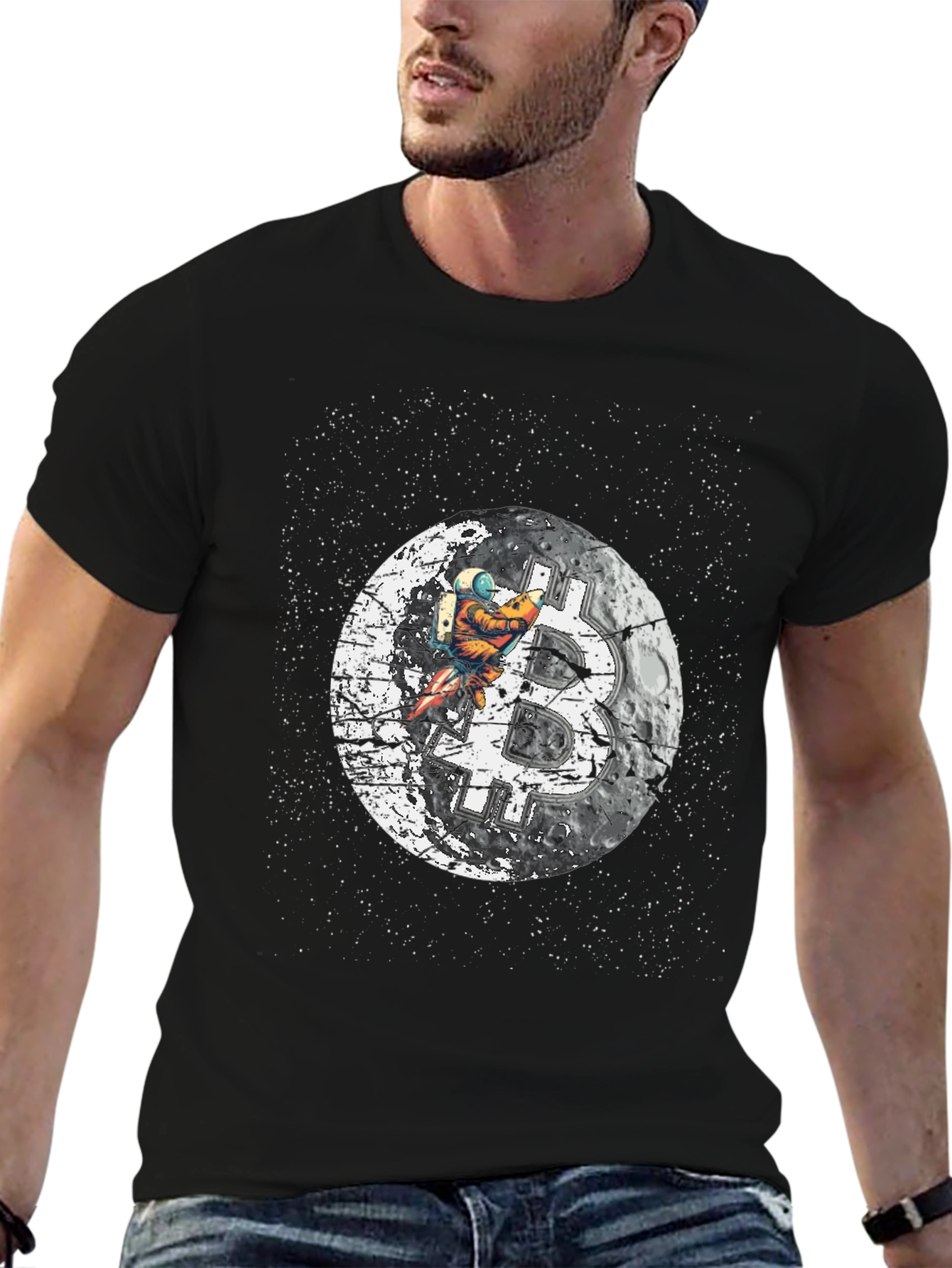 Bitcoin Moon Landing Black T-Shirt