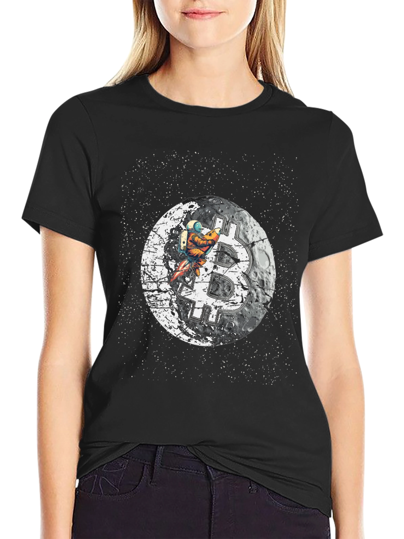 Bitcoin Moon Landing Black T-Shirt