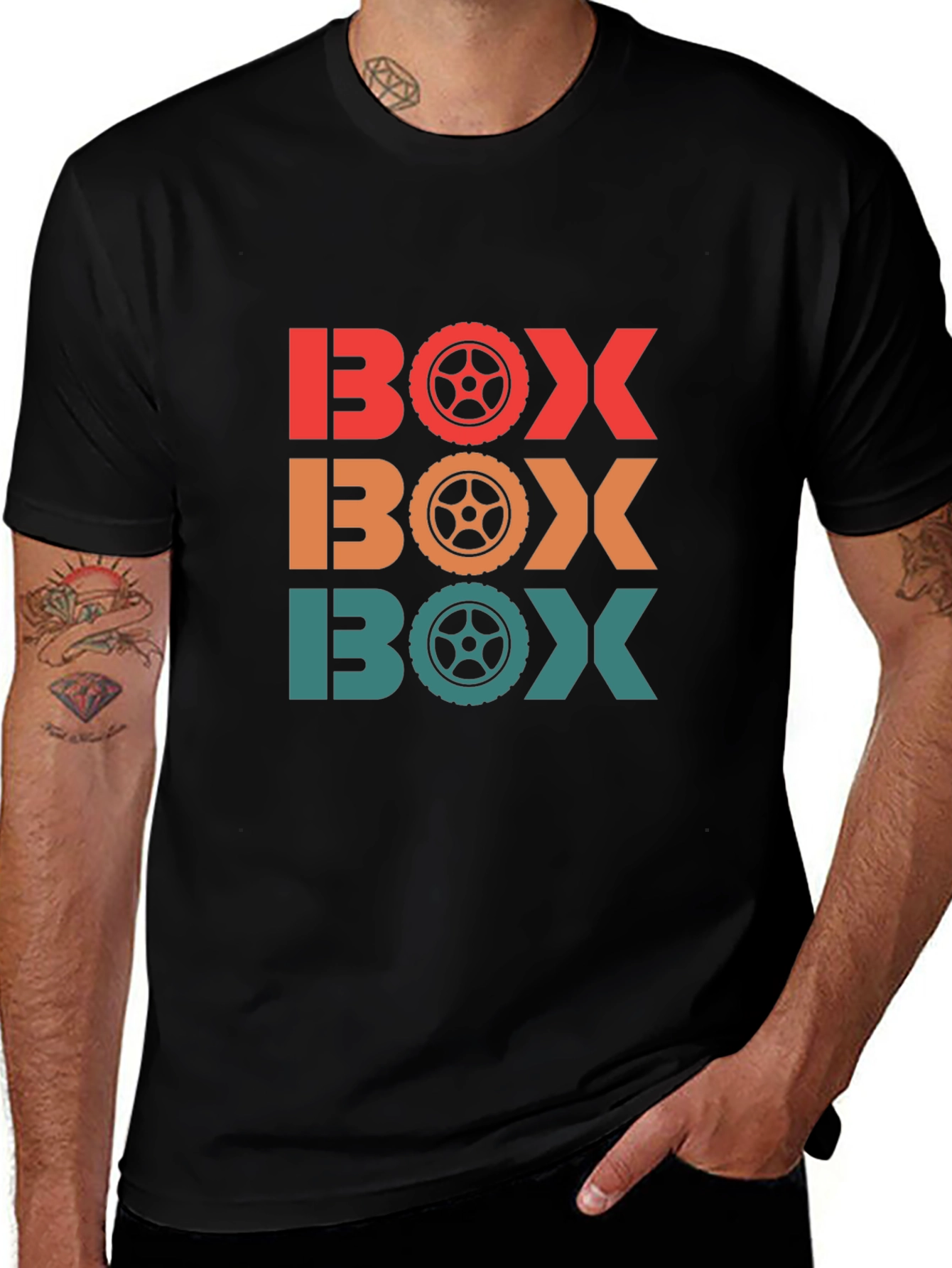 Mens BOX Racing Wheel T-Shirt - Black